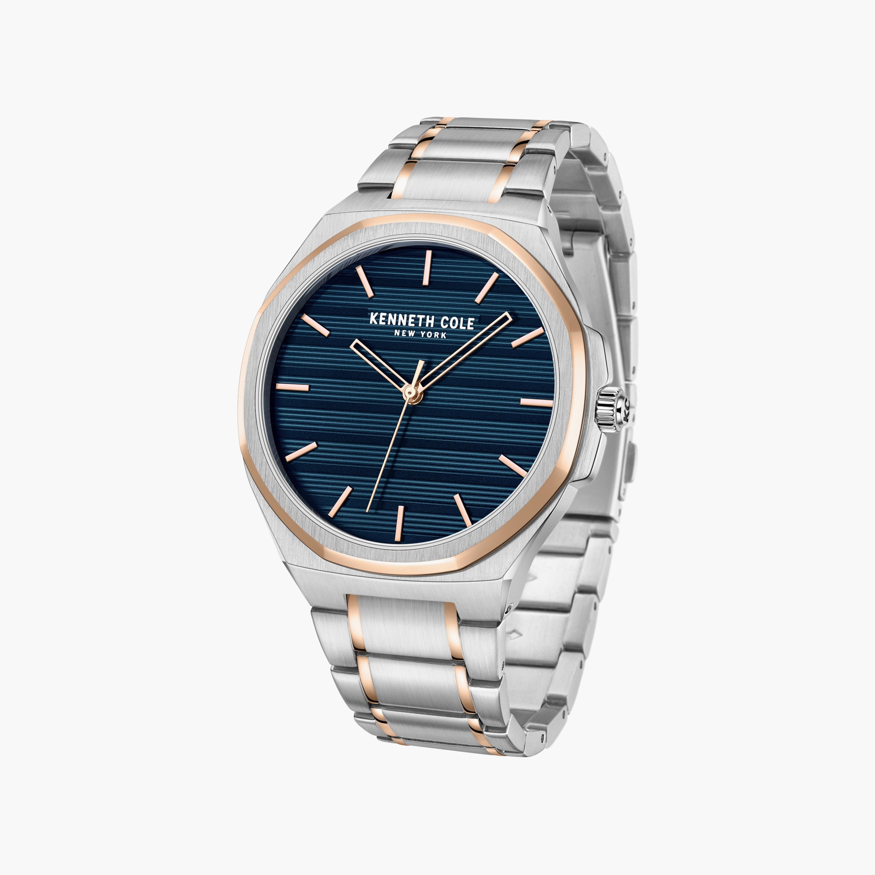 ساعة رجالية تناظرية بسوار من الفولاذ المقاوم للصدأ ومينا أزرق داكن، مقاس 43.5 ملم-men-watchesandjewellery-watches-image-2