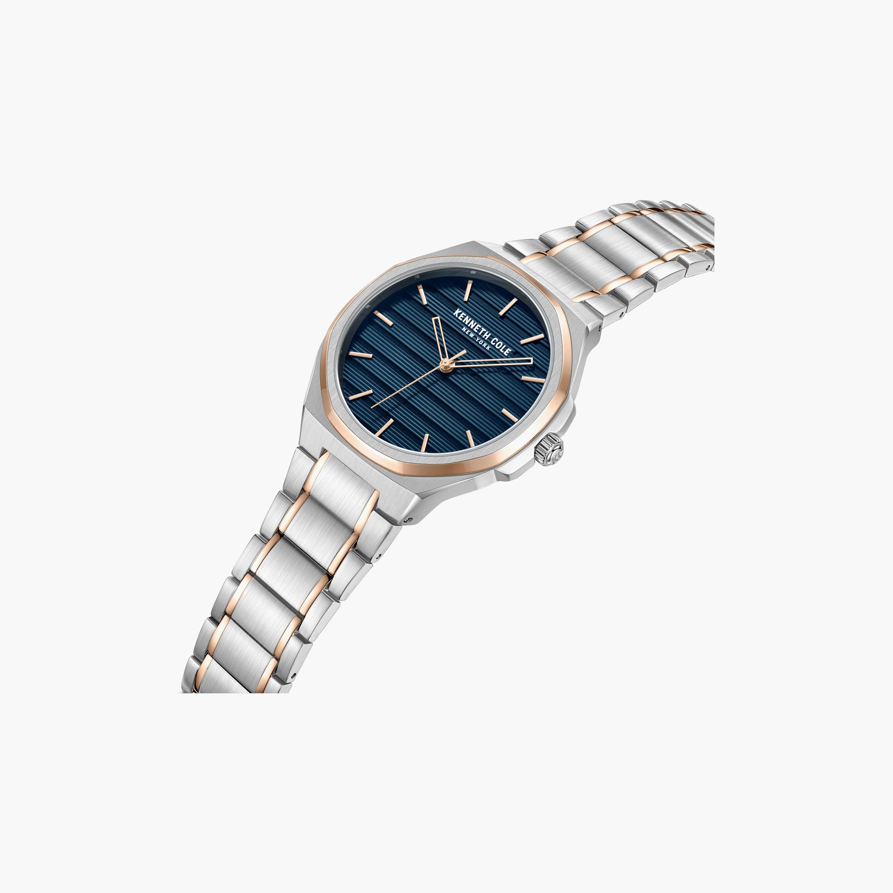 ساعة رجالية تناظرية بسوار من الفولاذ المقاوم للصدأ ومينا أزرق داكن، مقاس 43.5 ملم-men-watchesandjewellery-watches-image-3