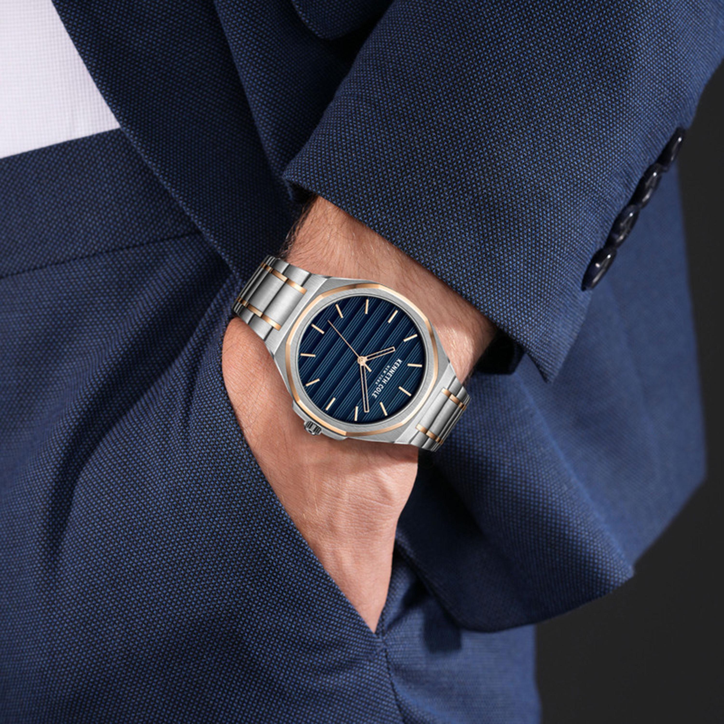 ساعة رجالية تناظرية بسوار من الفولاذ المقاوم للصدأ ومينا أزرق داكن، مقاس 43.5 ملم-men-watchesandjewellery-watches-image-5