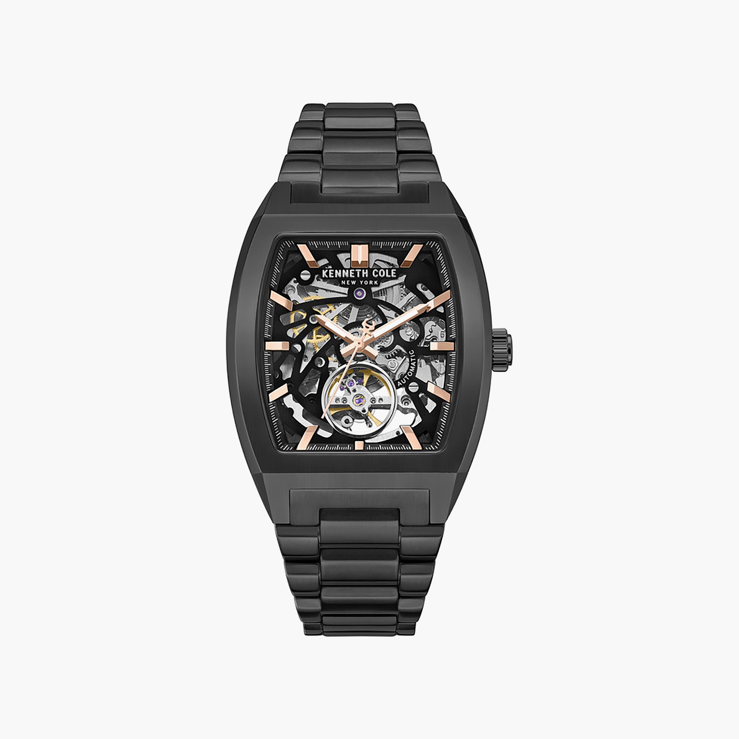 ساعة رجالية متعددة الوظائف بسوار من الفولاذ المقاوم للصدأ ومينا أسود، مقاس 40 مم-men-watchesandjewellery-watches-image-1