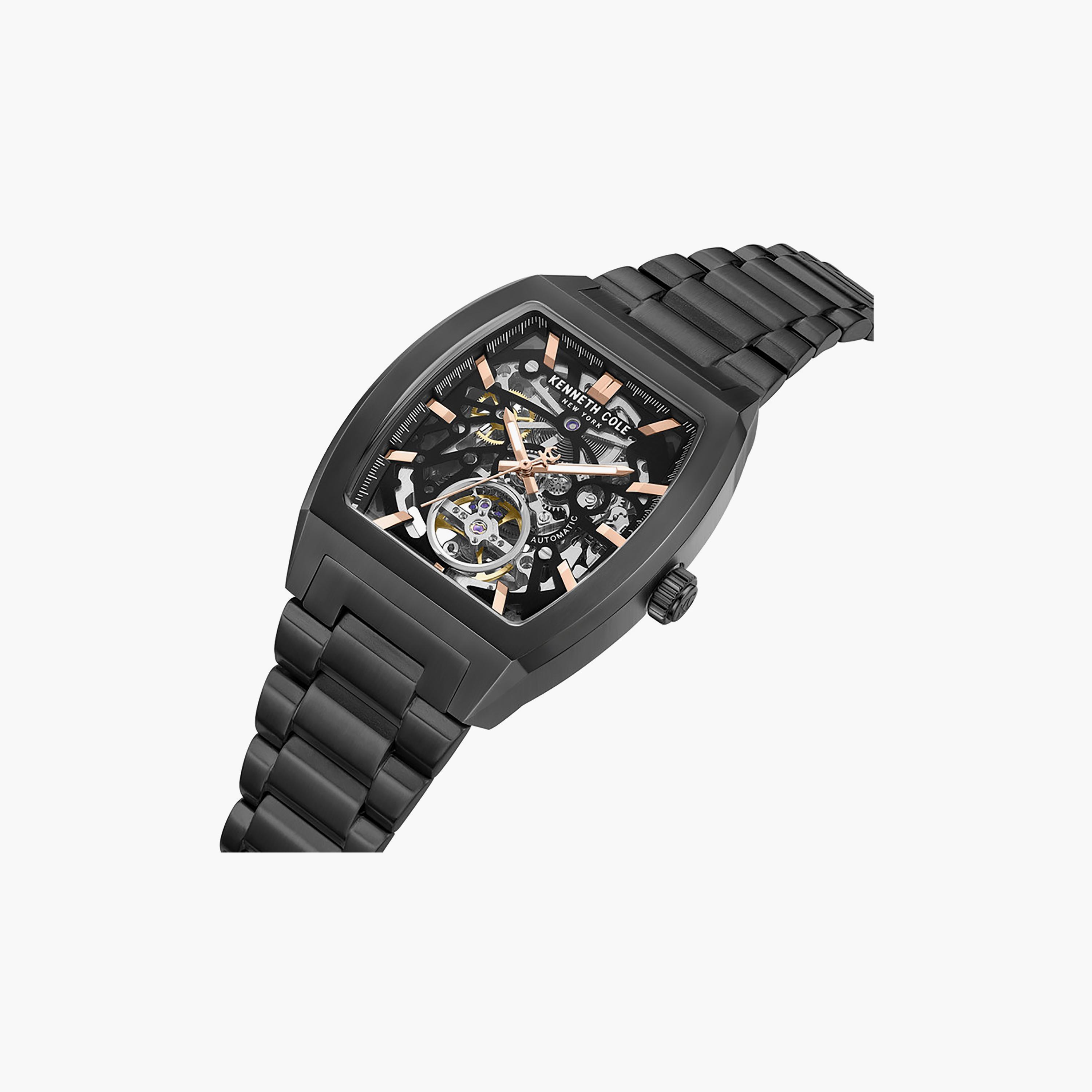 ساعة رجالية متعددة الوظائف بسوار من الفولاذ المقاوم للصدأ ومينا أسود، مقاس 40 مم-men-watchesandjewellery-watches-image-2