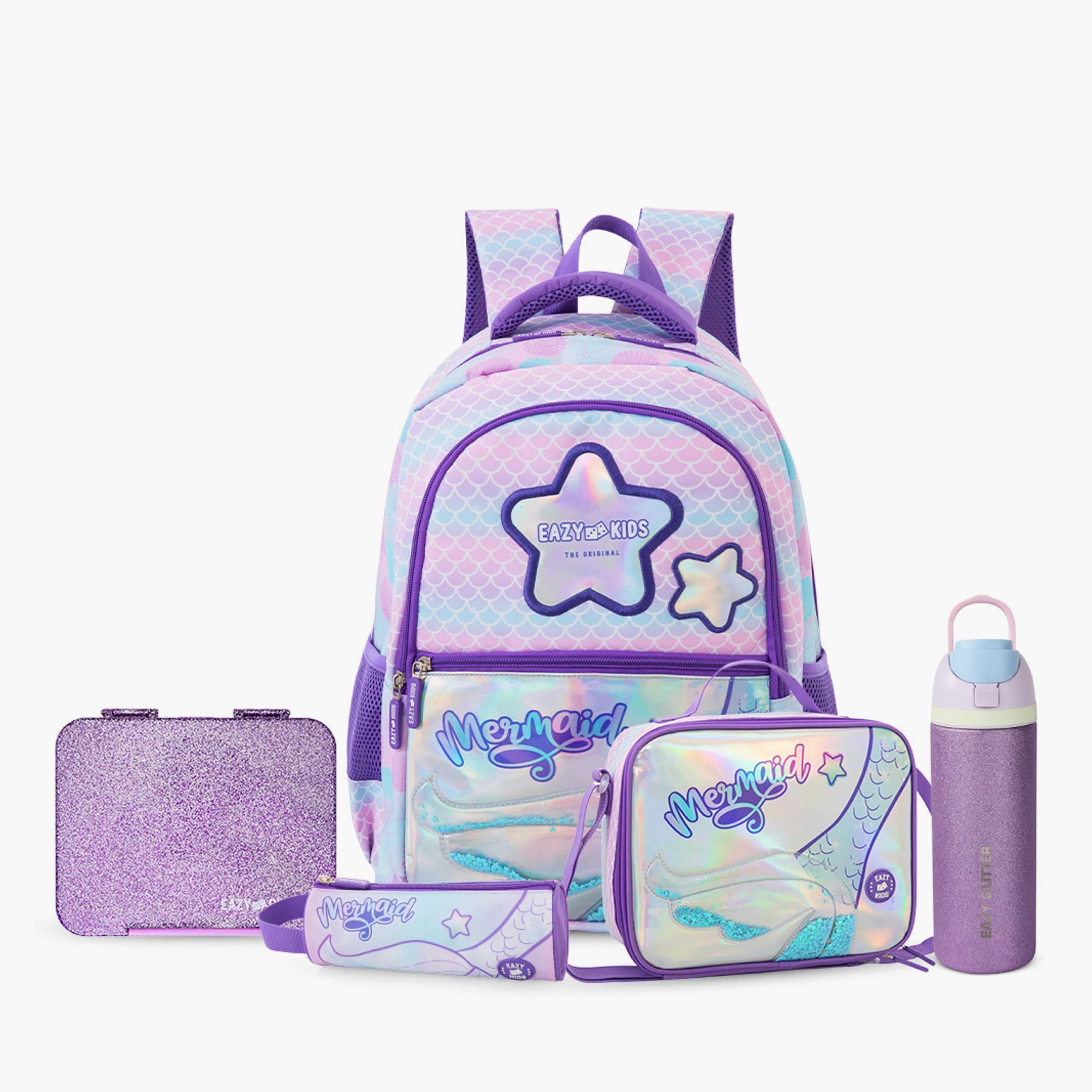 Eazy Kids Mermaid Print 16-inch 5-Piece School Bag Set