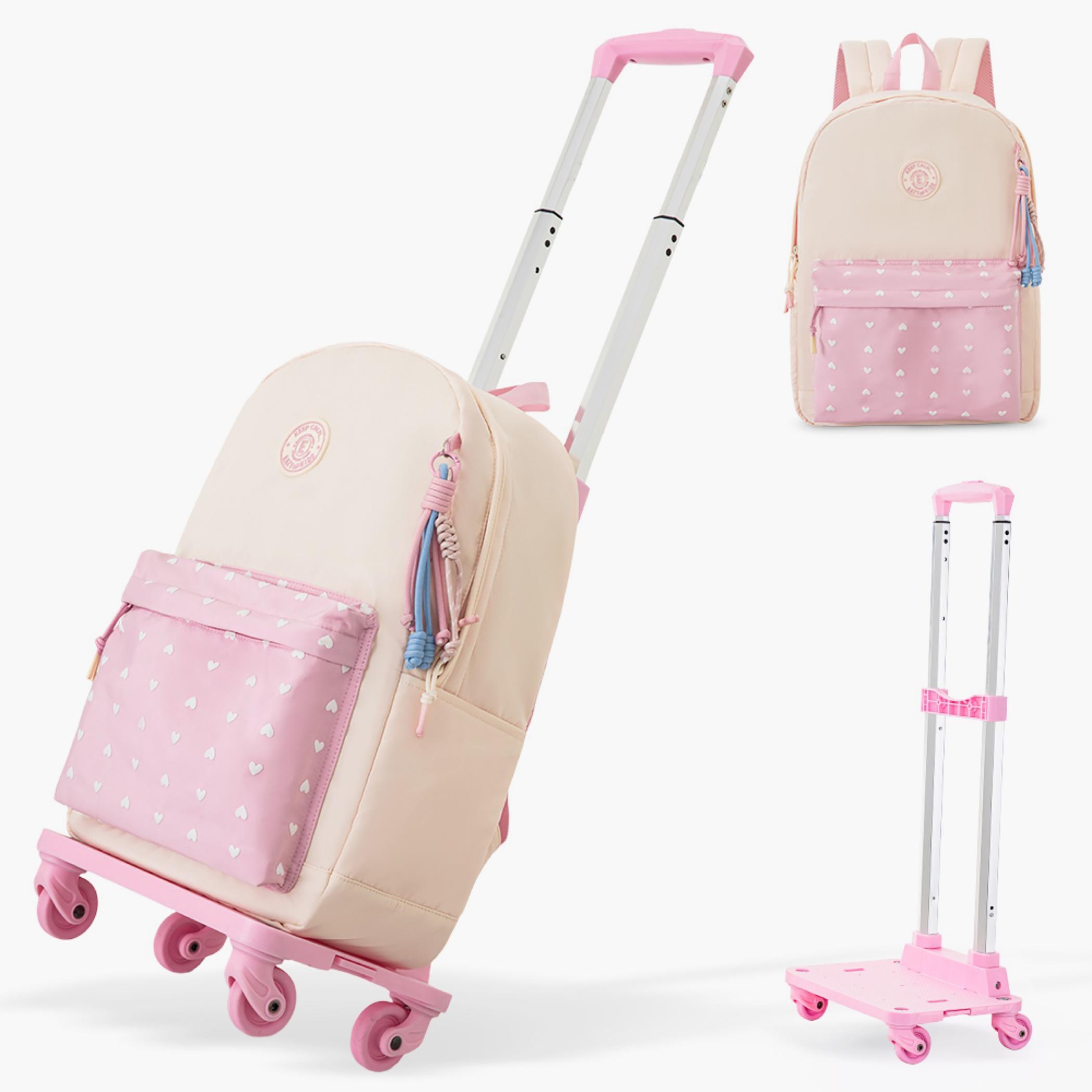 Eazy Kids Heart Print 16.5-inch School Backpack with 4-Wheel Trolley