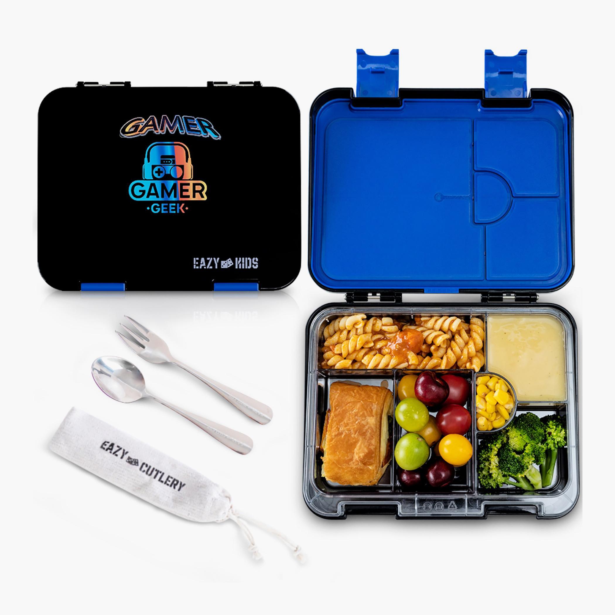 Eazy Kids Gamer Convertible Bento Lunch Box with Steel Cutlery Set