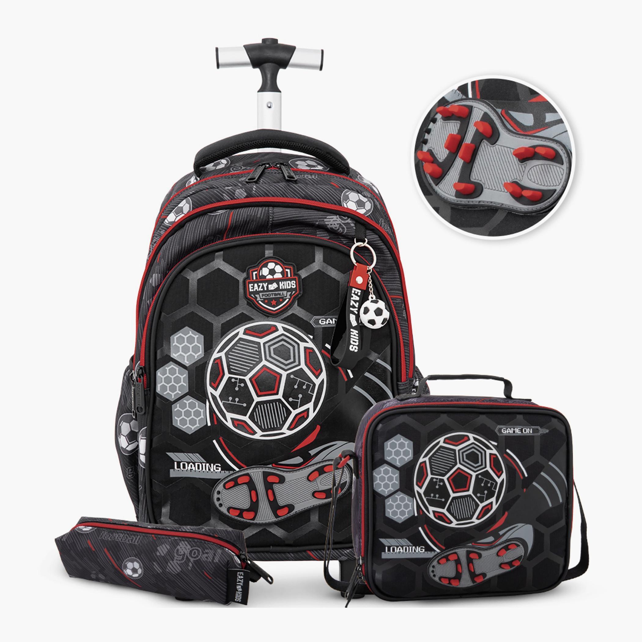 Eazy Kids Football Print 17-inch 3-Piece Trolley School Backpack Set