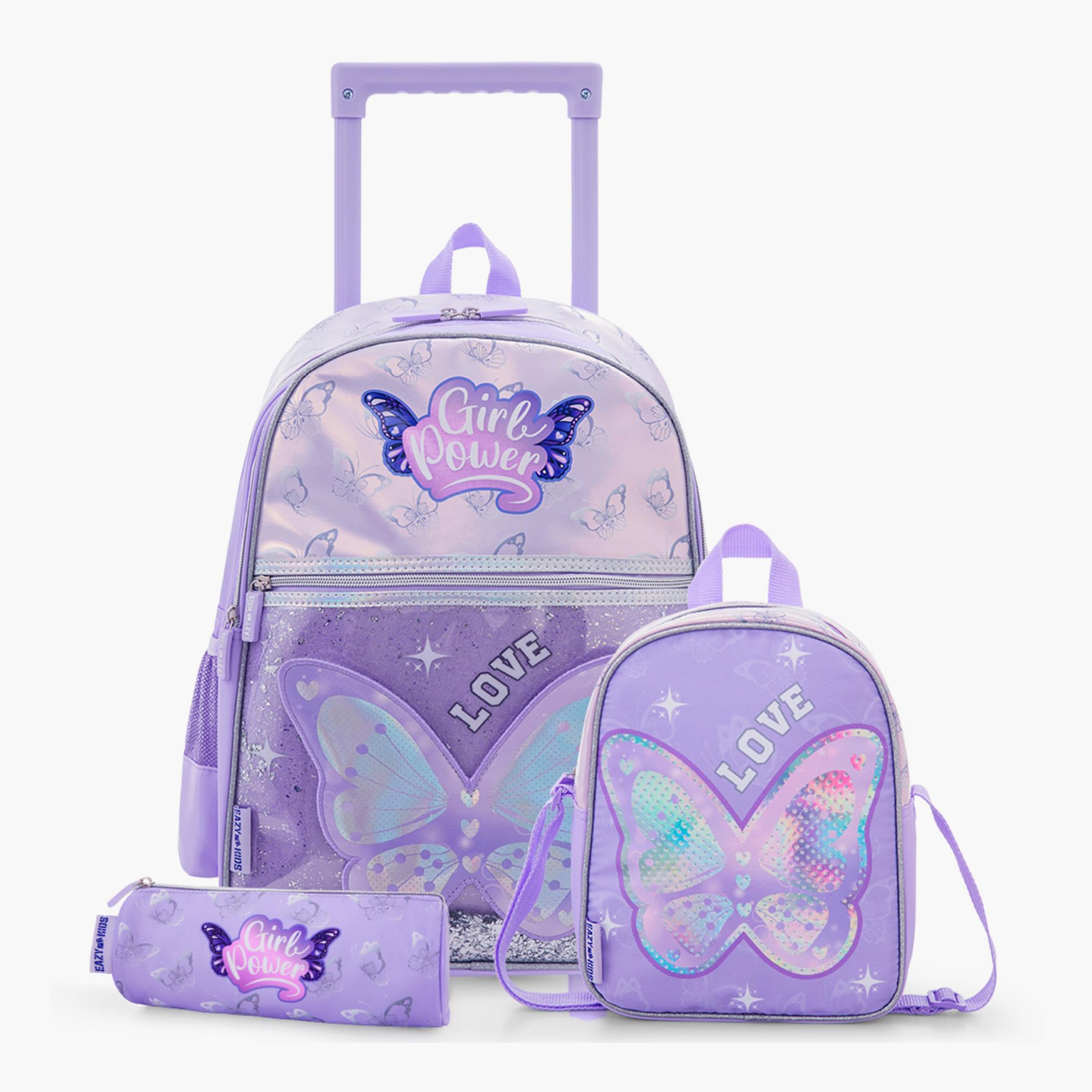Eazy Kids Butterfly Print 16-inch 3-Piece Trolley School Bag Set