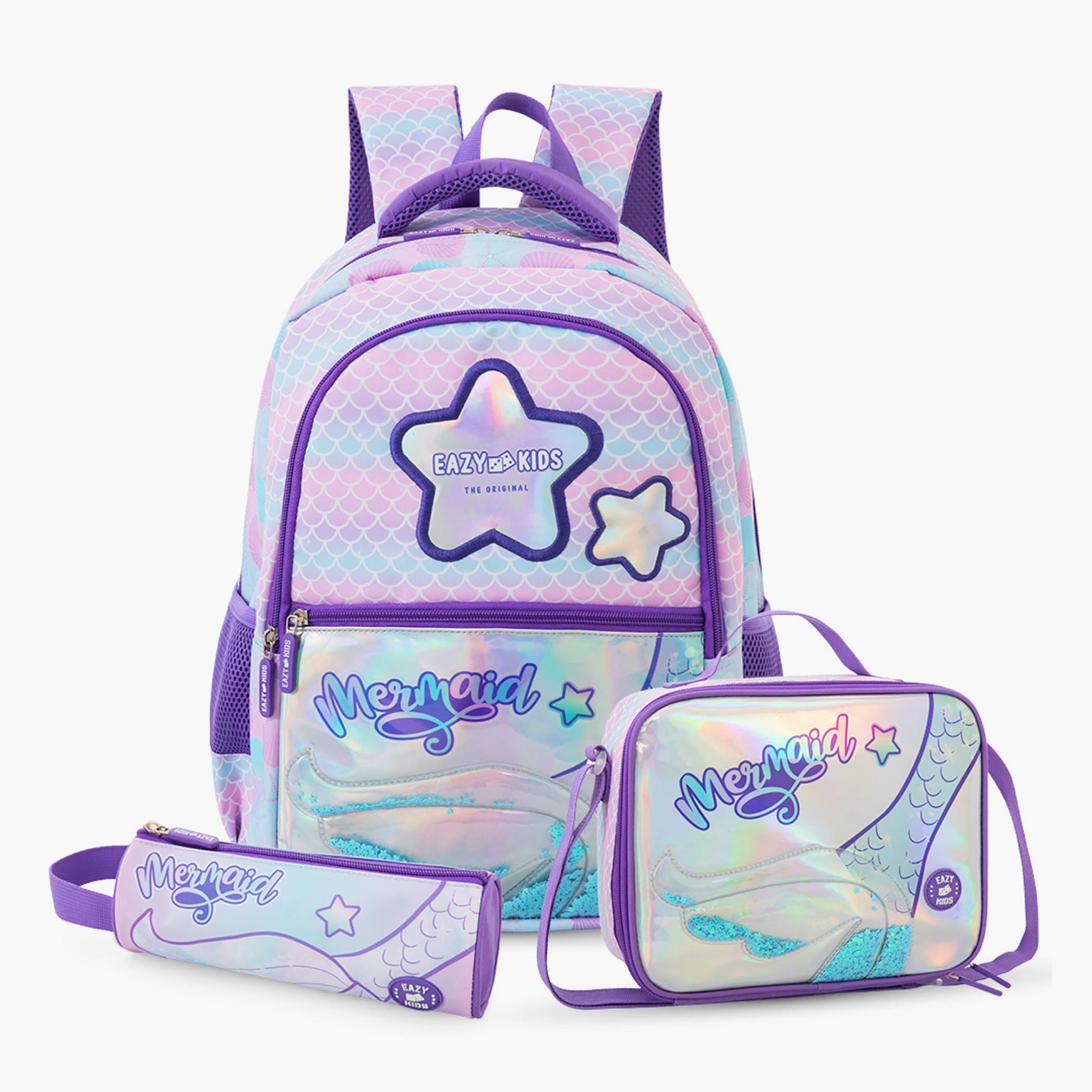 Eazy Kids Mermaid Print 3-Piece 16-inch School Backpack Set