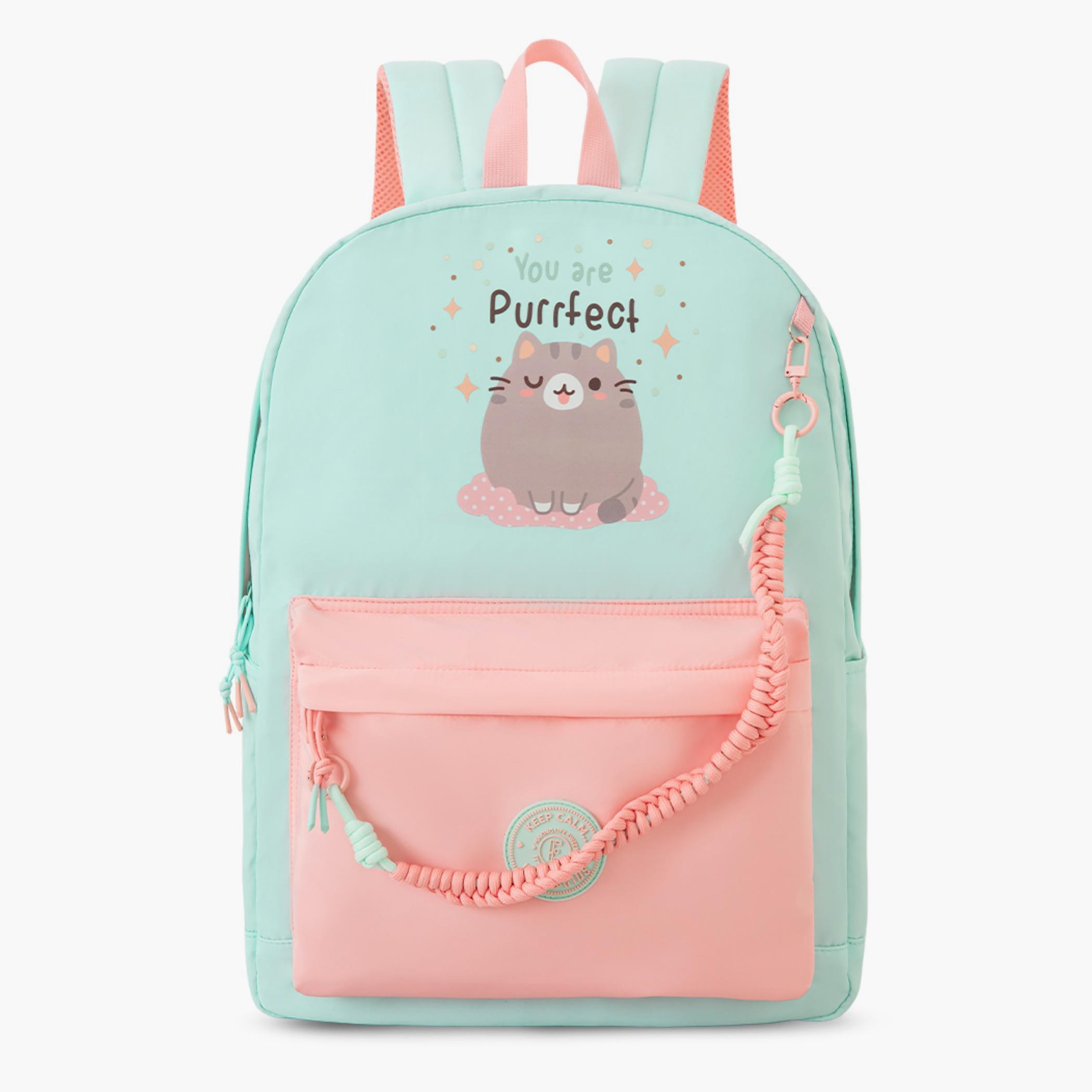 Eazy Kids Purrfect Print 16.5-inch School Backpack with Laptop Compartment