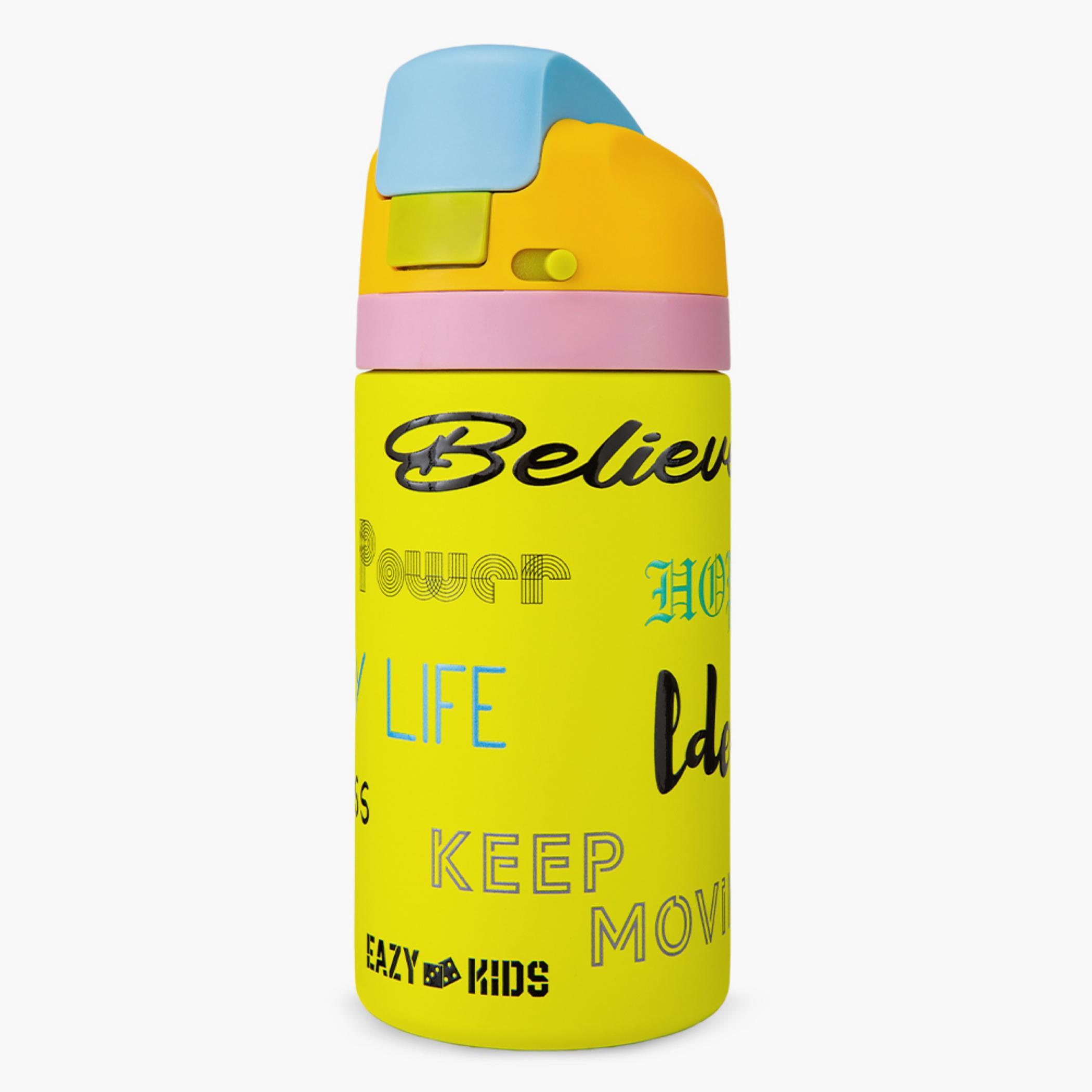 Eazy Kids Printed Stainless Steel Water Bottle with Straw and Spout - 445 ml