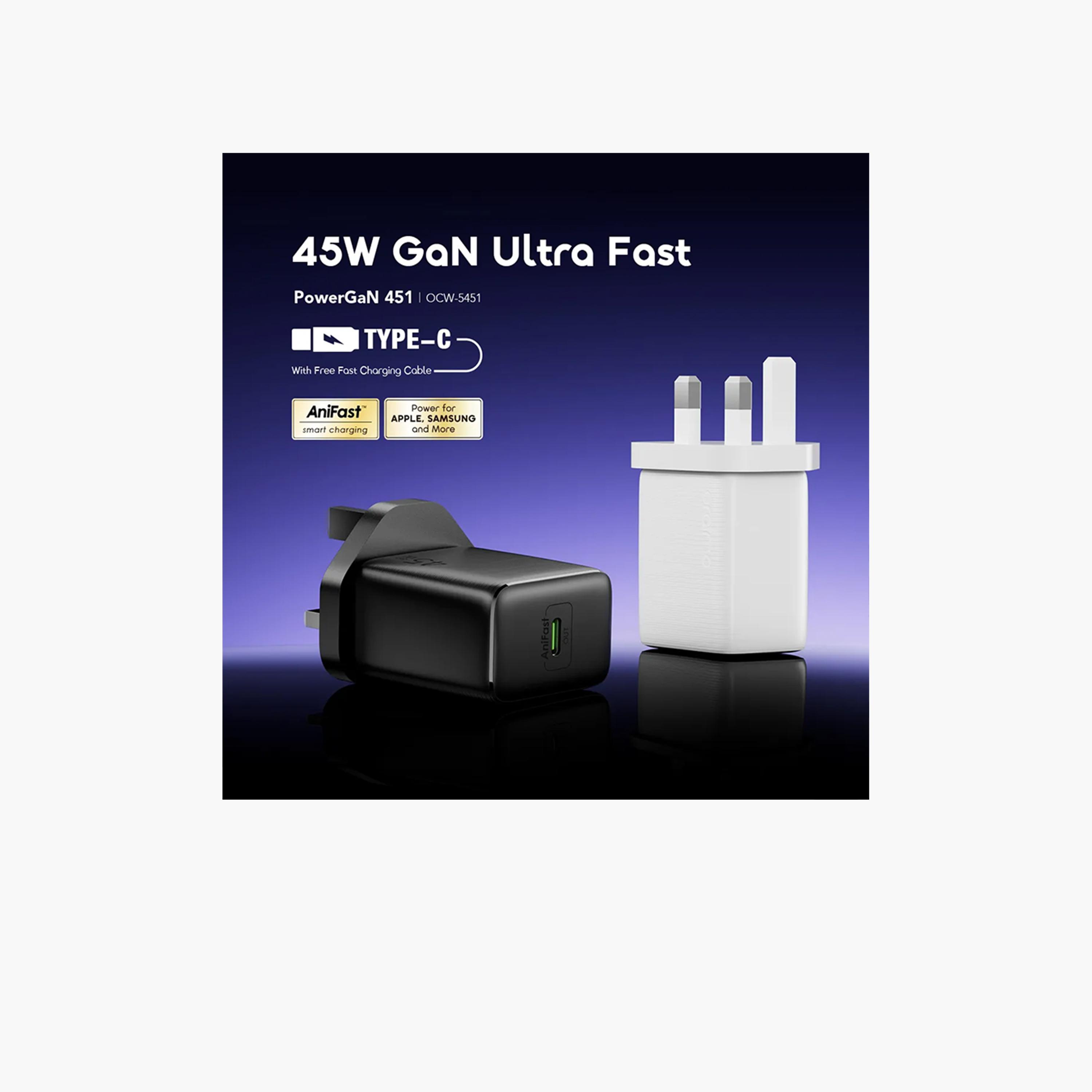 أورايمو - شاحن حائط باور جن 451 جن بمنفذ USB-C بقدرة 45 واط كابل USB-C - أبيض-electronics-accessories-mobileaccesories-image-3