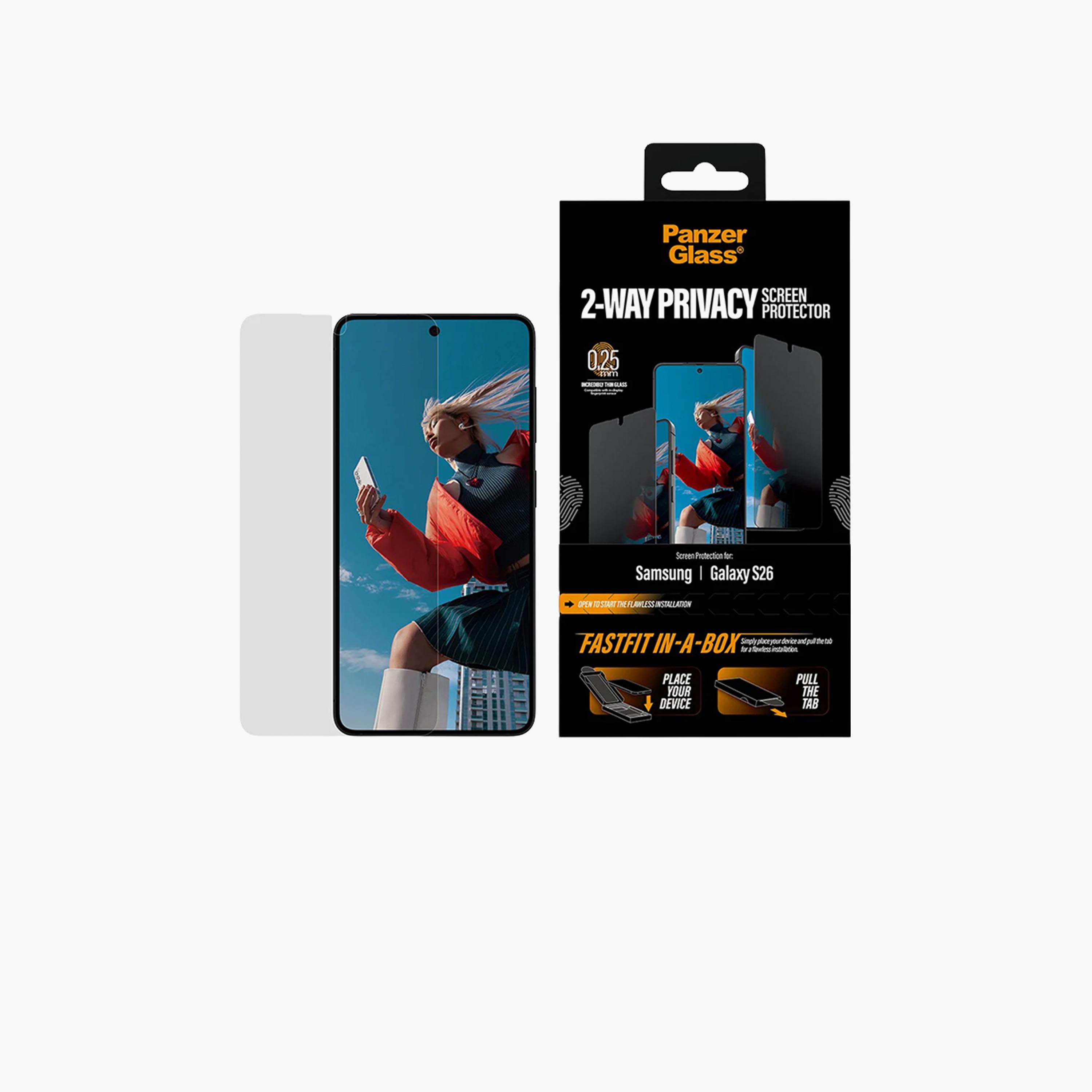 PanzerGlass Screen Protector 2-Way Privacy FastFit In-A-Box Samsung Galaxy S26 - Privacy-electronics-accessories-mobileaccesories-image-1