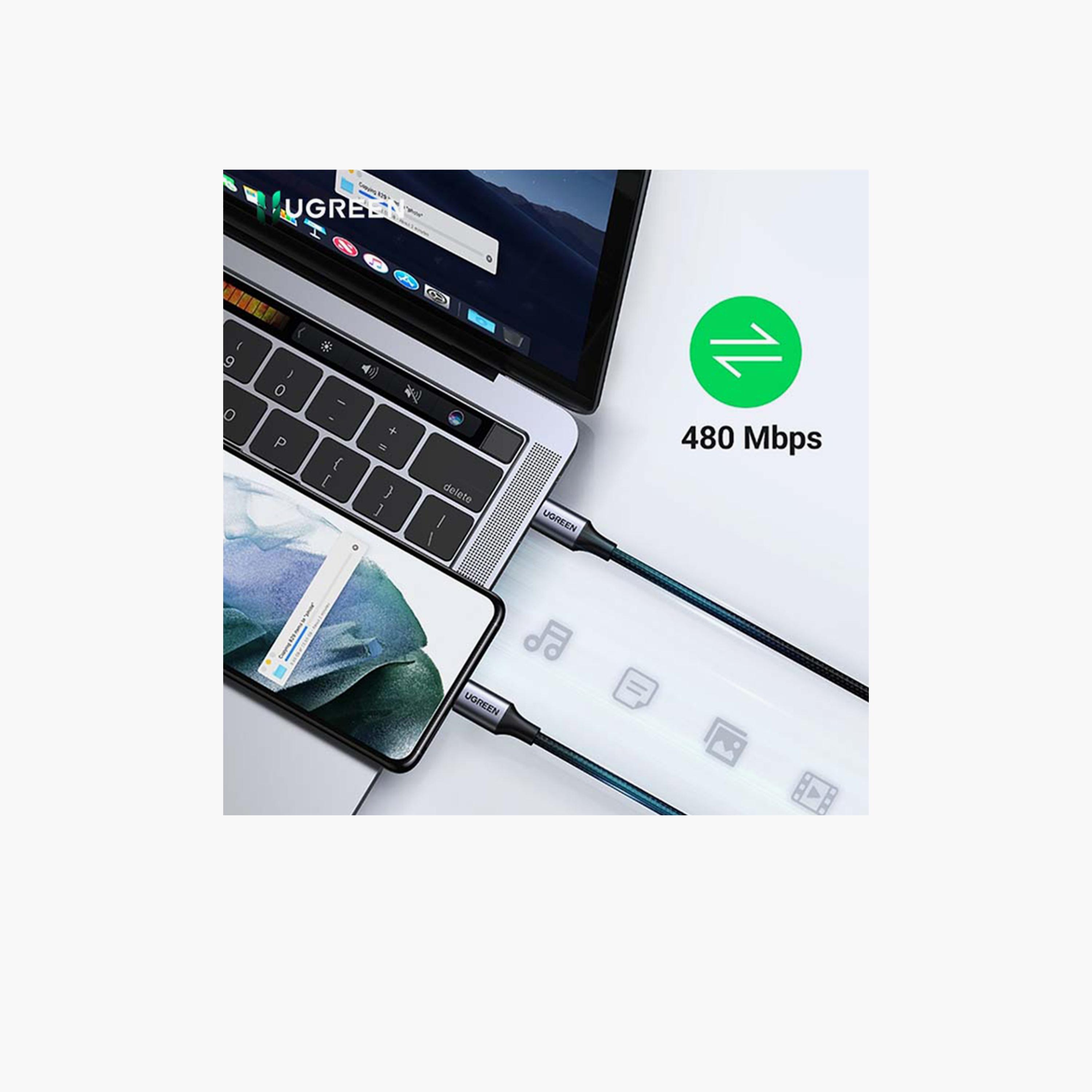 Ugreen Cable Fast Charging Braided USB-C to USB-C 3A 1m 60W - Black-electronics-accessories-mobileaccesories-image-4