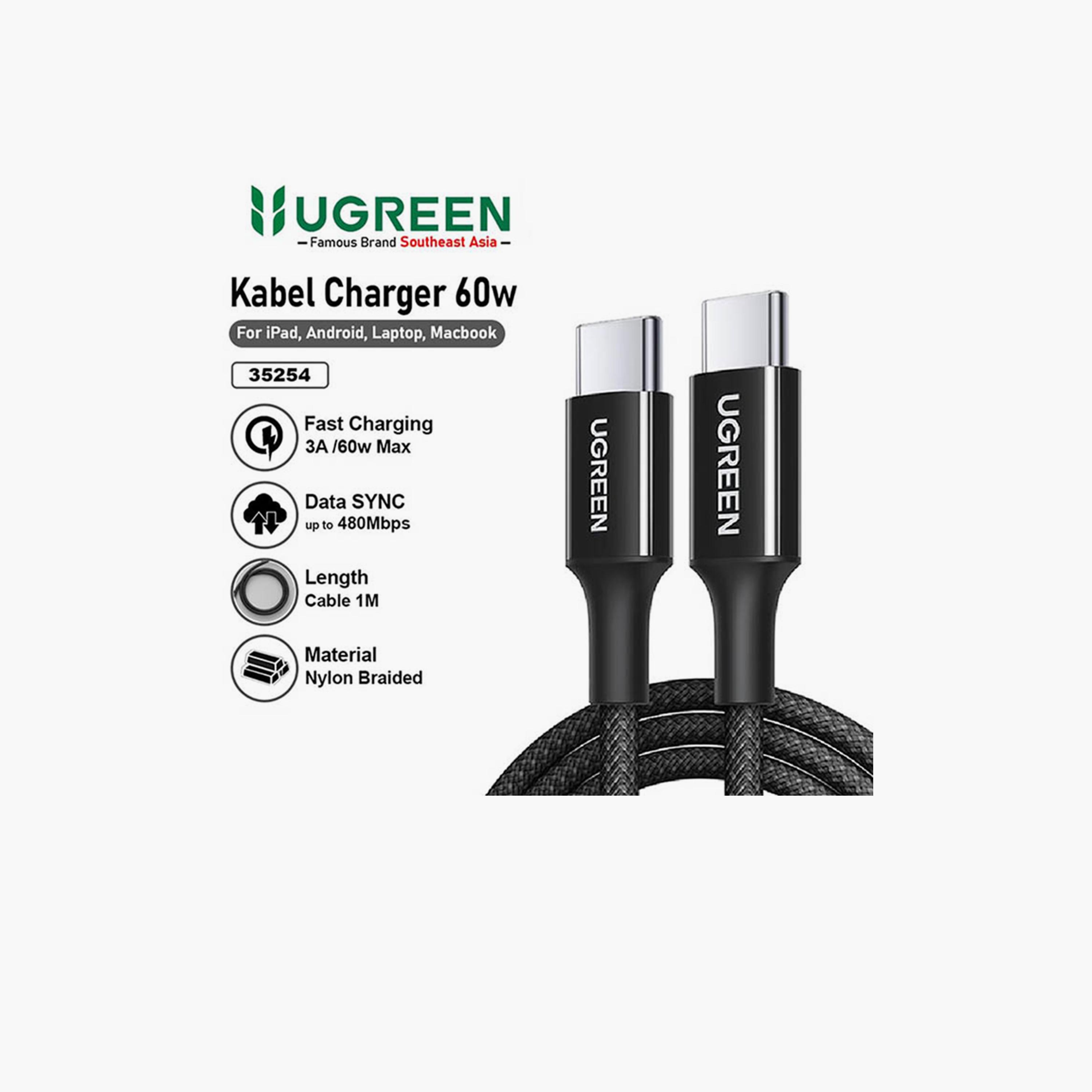 Ugreen Cable Fast Charging Braided USB-C to USB-C 3A 2m 60W - Black-electronics-accessories-mobileaccesories-image-2