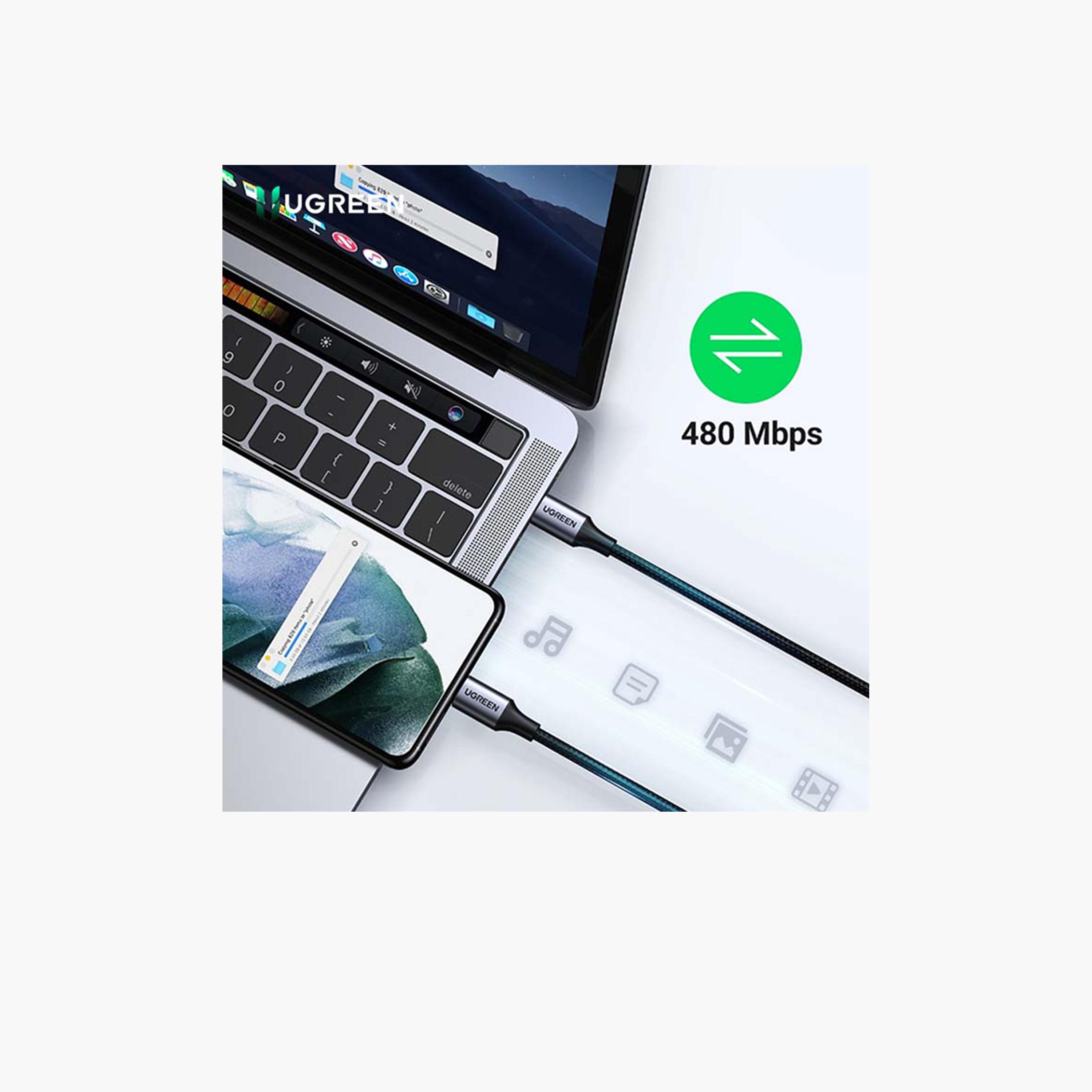 Ugreen Cable Fast Charging Braided USB-C to USB-C 3A 2m 60W - Black-electronics-accessories-mobileaccesories-image-3