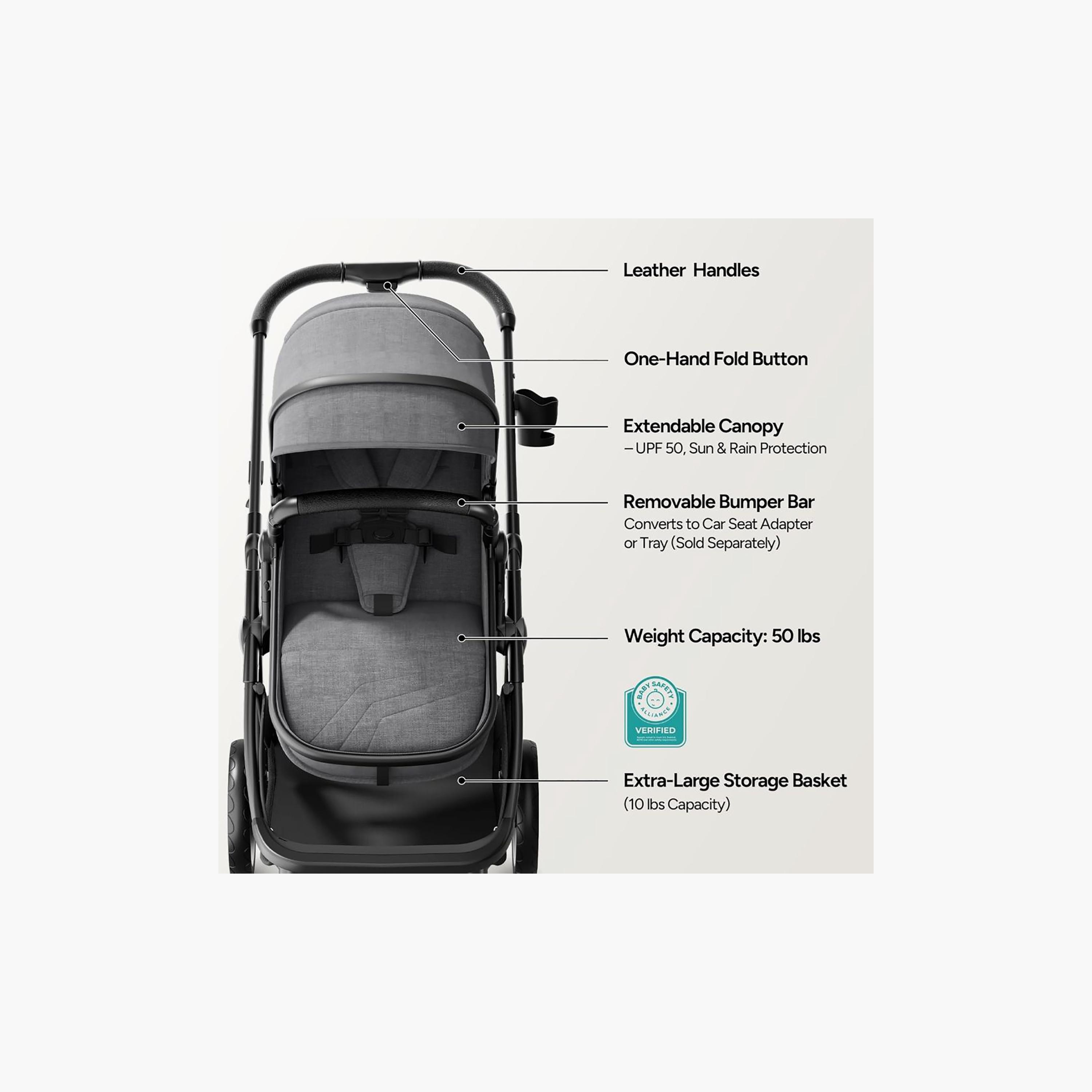 Mompush 2-In-1 Wiz Convertible Stroller with Extendable Canopy & Bassinet Mode-baby-gear-strollersandprams-strollers-image-10