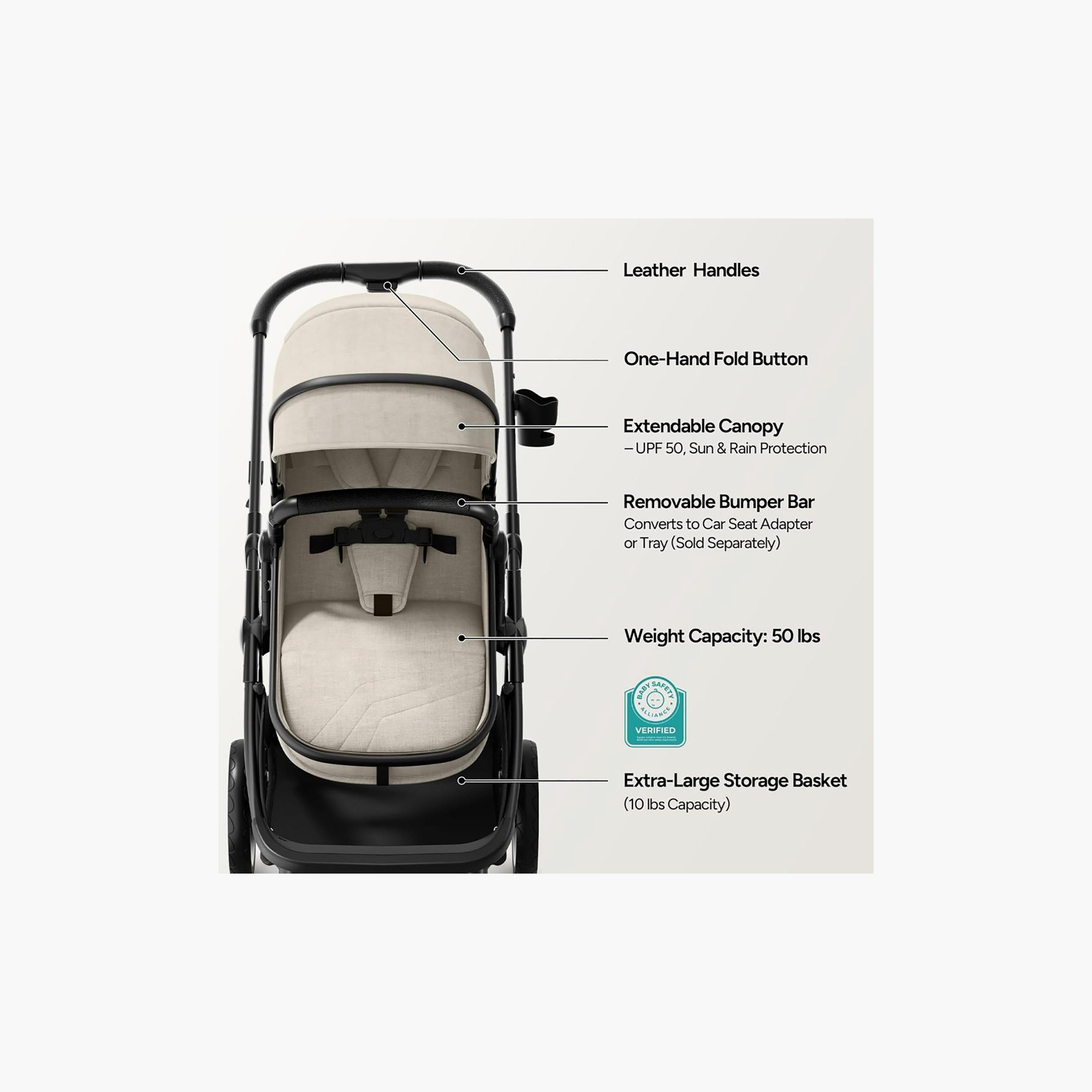 Mompush 2-In-1 Wiz Convertible Stroller with Extendable Canopy & Bassinet Mode-baby-gear-strollersandprams-strollers-image-11