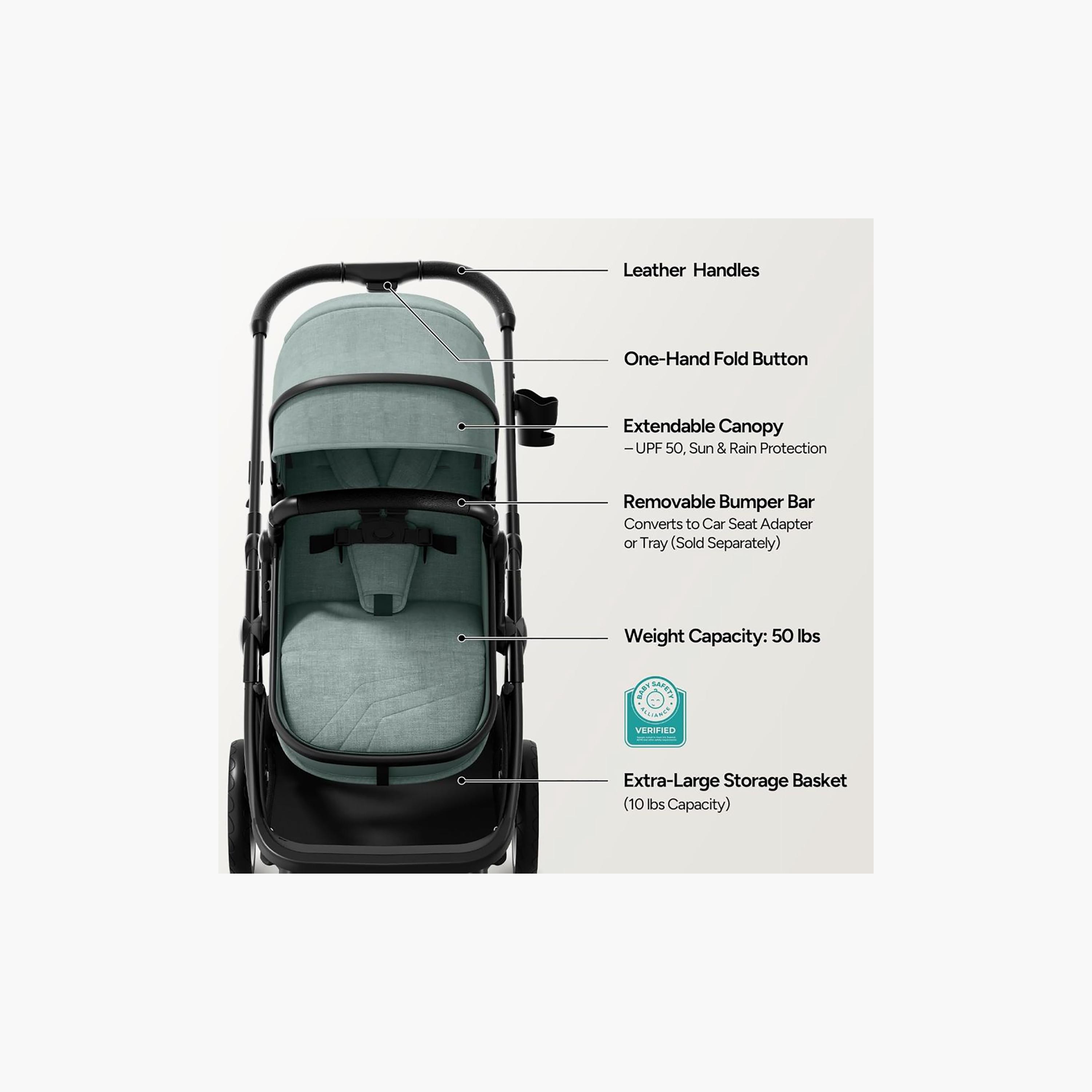 Mompush 2-In-1 Wiz Convertible Stroller with Extendable Canopy & Bassinet Mode-baby-gear-strollersandprams-strollers-image-12