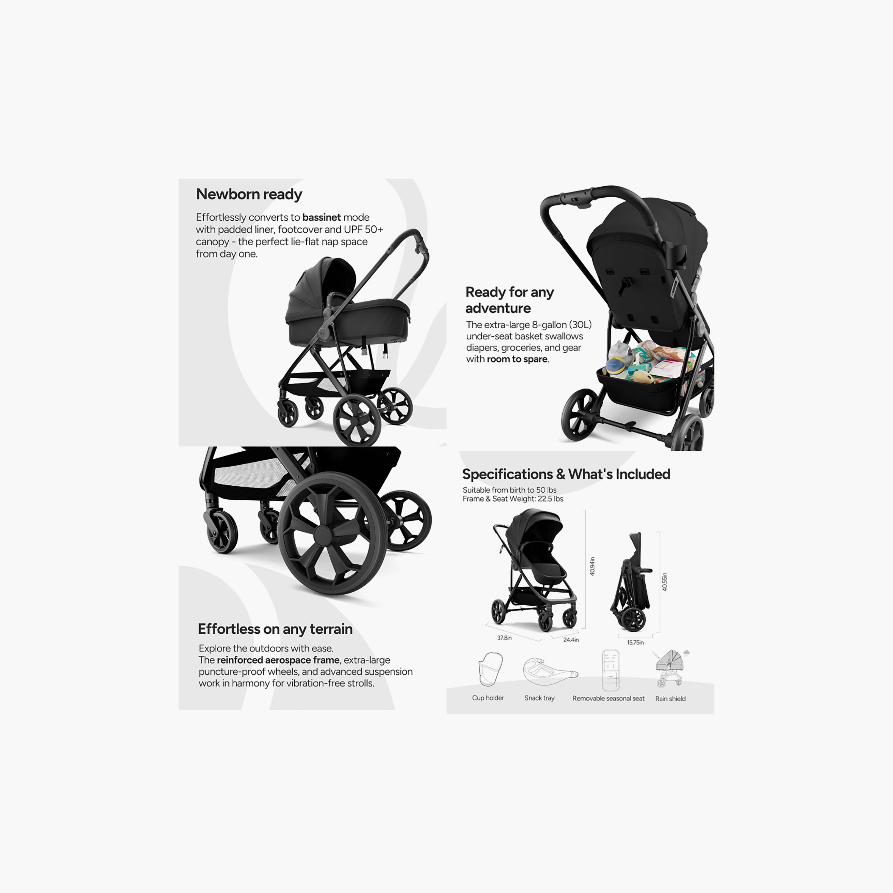 Mompush 4-In-1 Wiz Pro Stroller with Newborn Mode & Detachable Snack Tray-baby-gear-strollersandprams-strollers-image-6