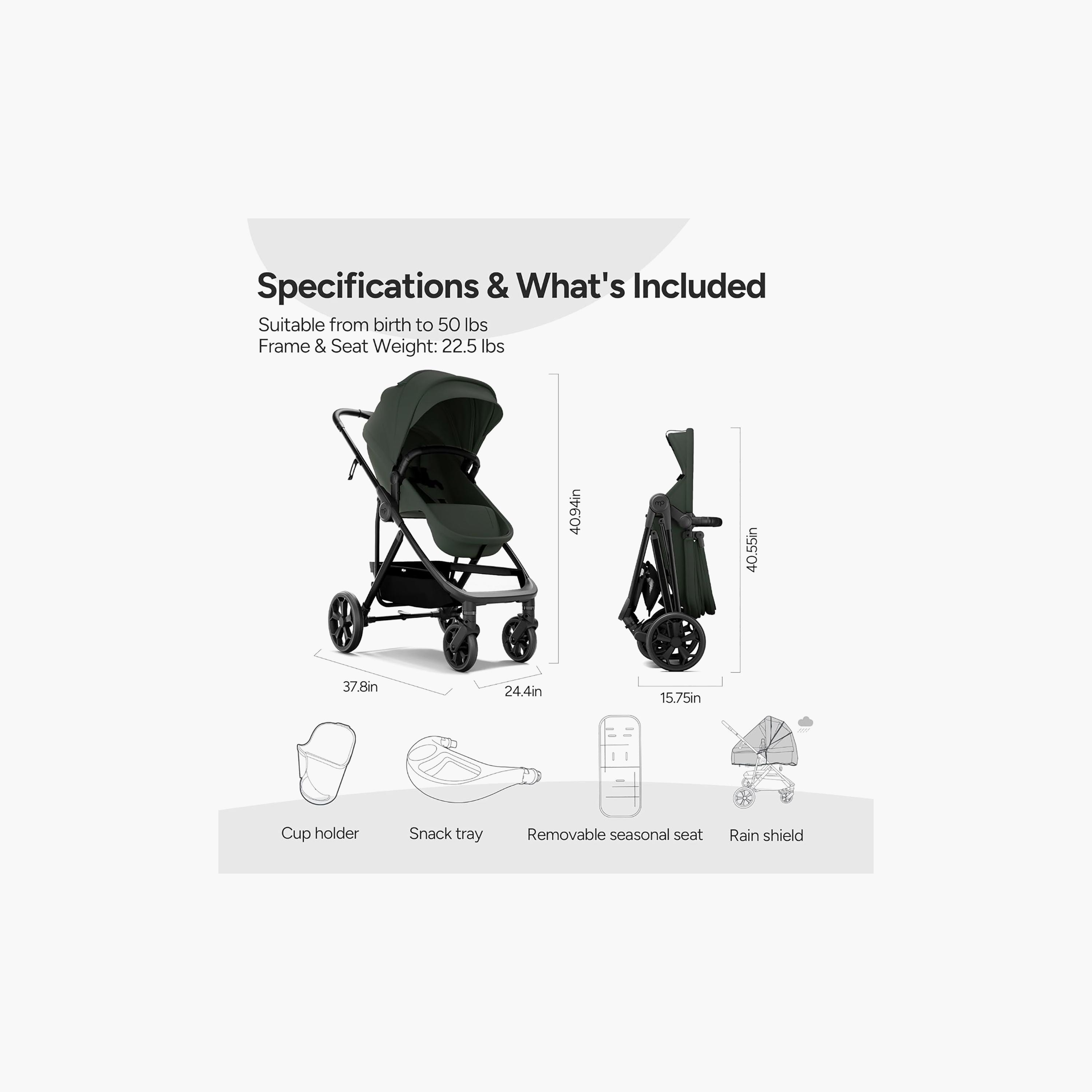 Mompush 4-In-1 Wiz Pro Stroller with Newborn Mode & Detachable Snack Tray-baby-gear-strollersandprams-strollers-image-3