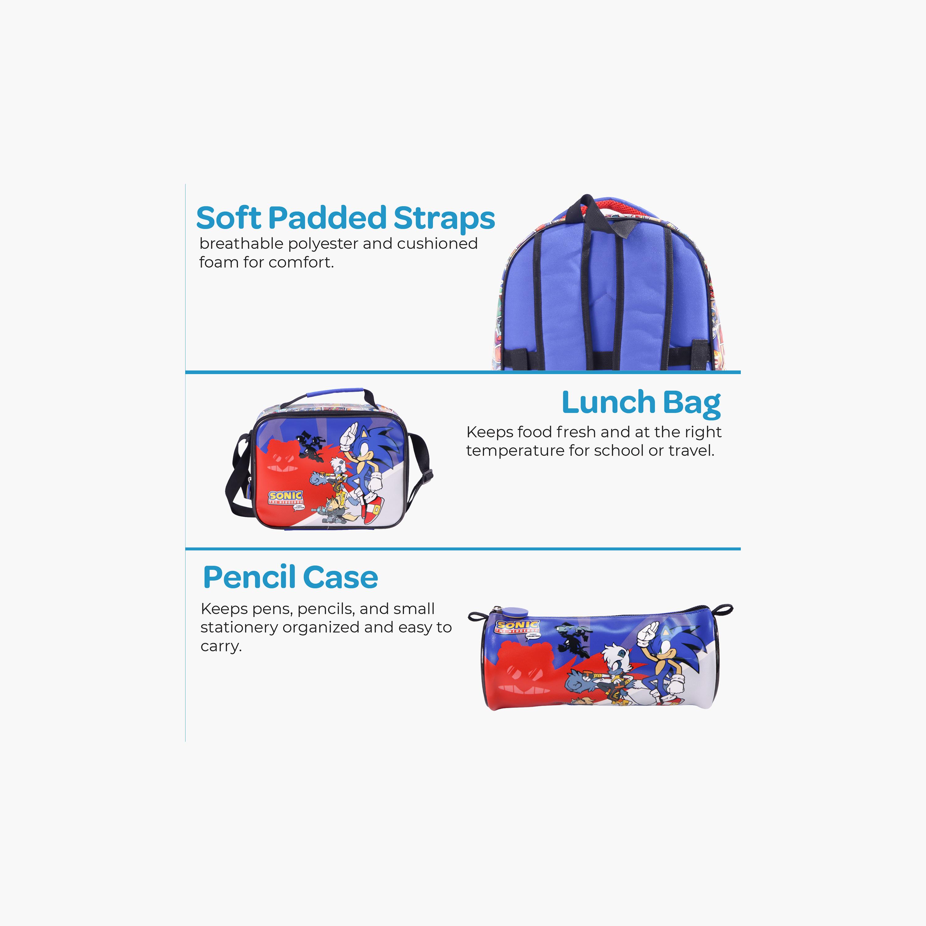 Moon Sonic the Hedgehog School Bag with Lunch Bag & Pencil Case - 16 Inch-school-bagsandbackpacks-sets-image-8