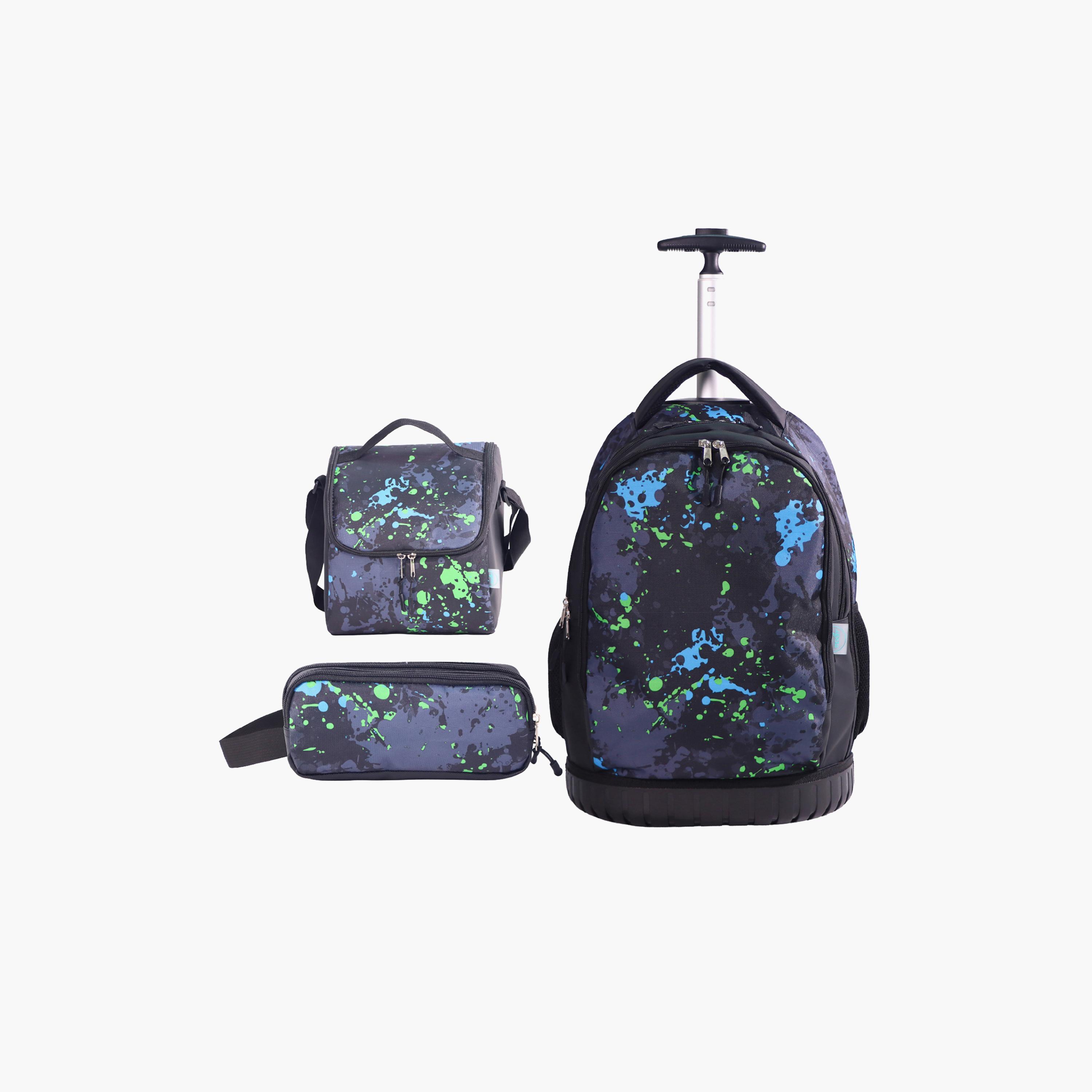 Moon Printed Trolley Backpack with Lunch Bag & Pencil Case - 18 Inch-school-bagsandbackpacks-trolleybags-image-1