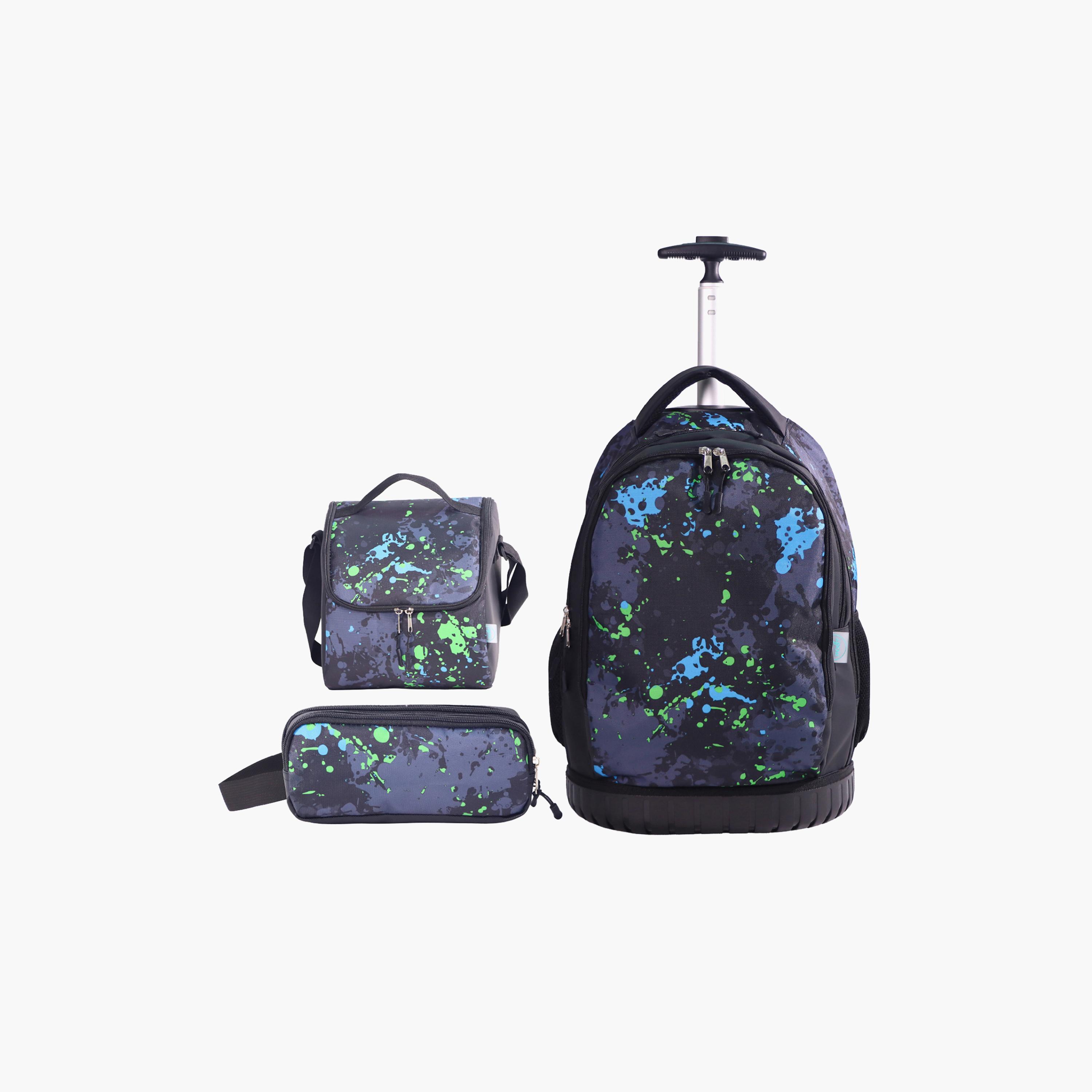 Moon Printed Trolley Backpack with Lunch Bag & Pencil Case - 17 Inch-school-bagsandbackpacks-trolleybags-image-1