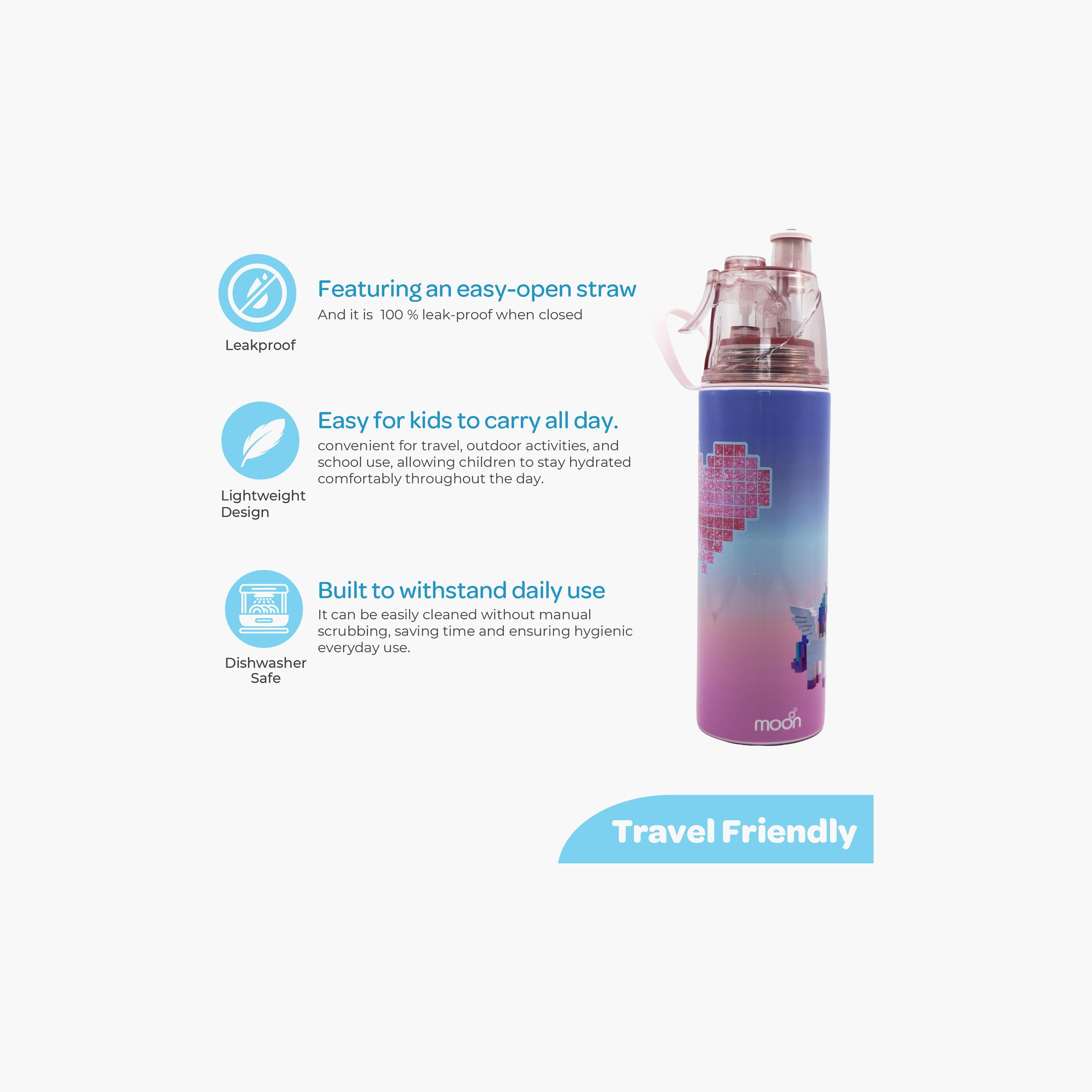 Moon Unicorn SS Water Bottle with Spray Mist - 500 ml-school-waterbottles-image-5