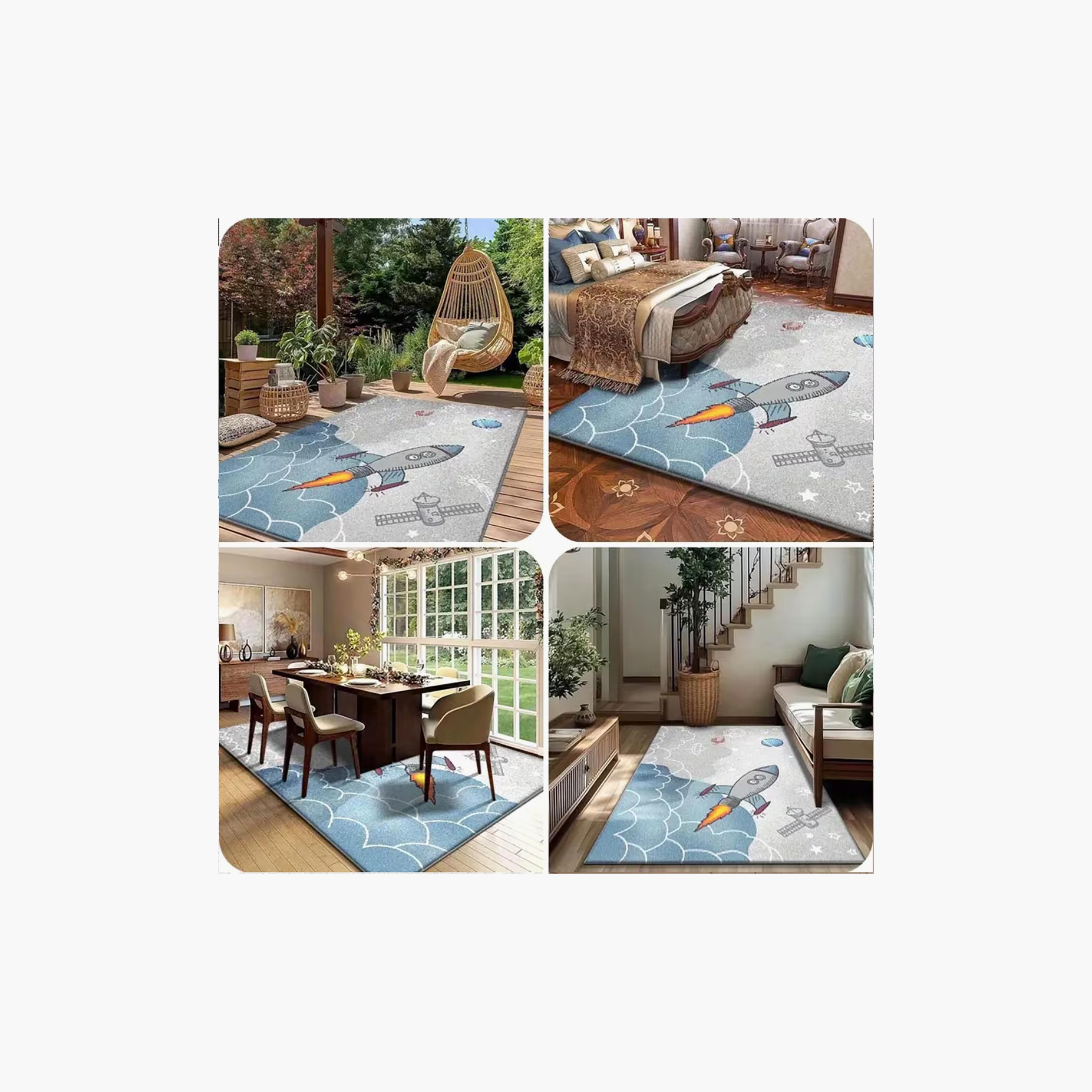 سجادة ومفرش لعب مبطن للأطفال بنقشة صاروخ الفضاء من فاكتوري برايس - 160 × 200 سم-baby-nursery-roomdecor-image-3