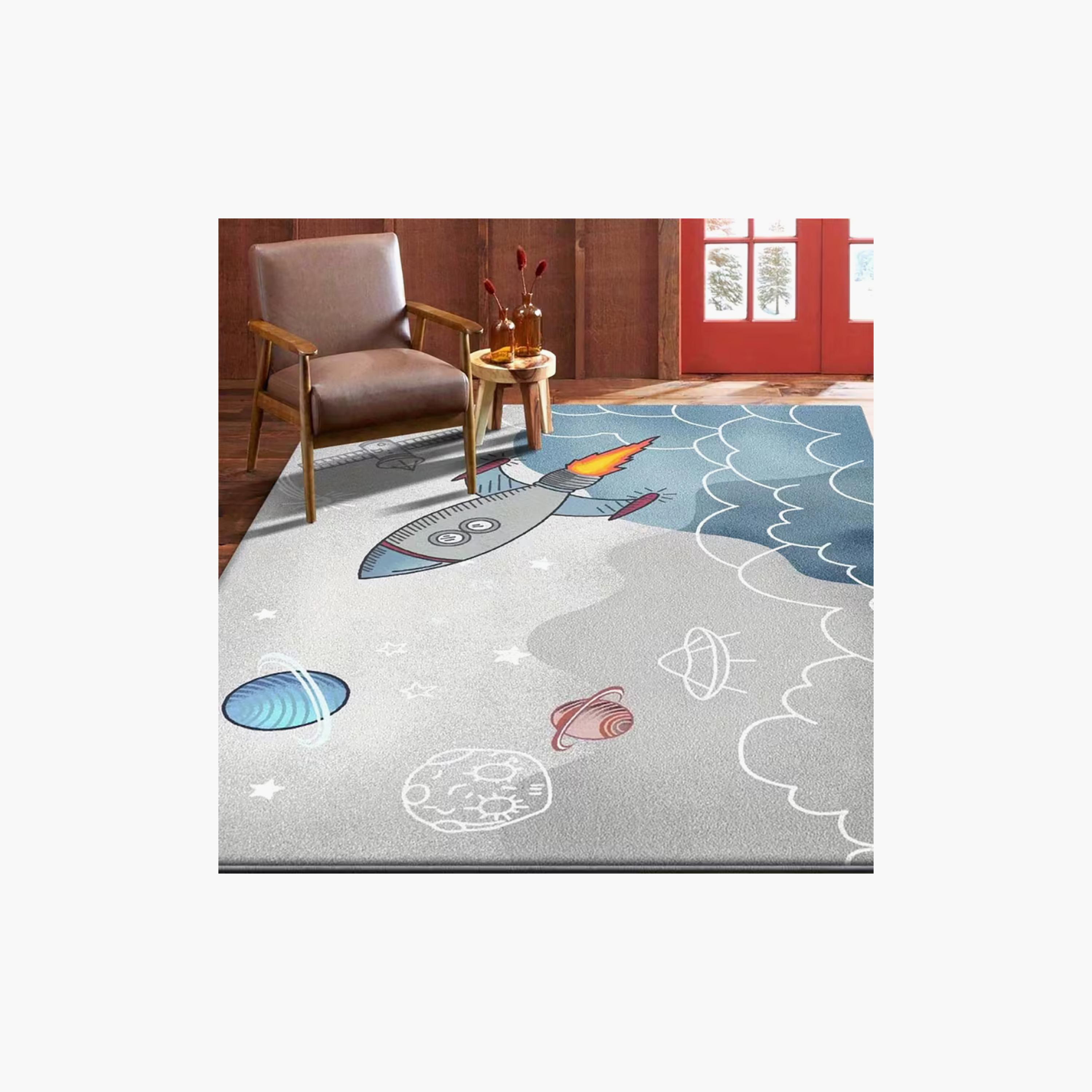 سجادة ومفرش لعب مبطن للأطفال بنقشة صاروخ الفضاء من فاكتوري برايس - 160 × 200 سم-baby-nursery-roomdecor-image-7