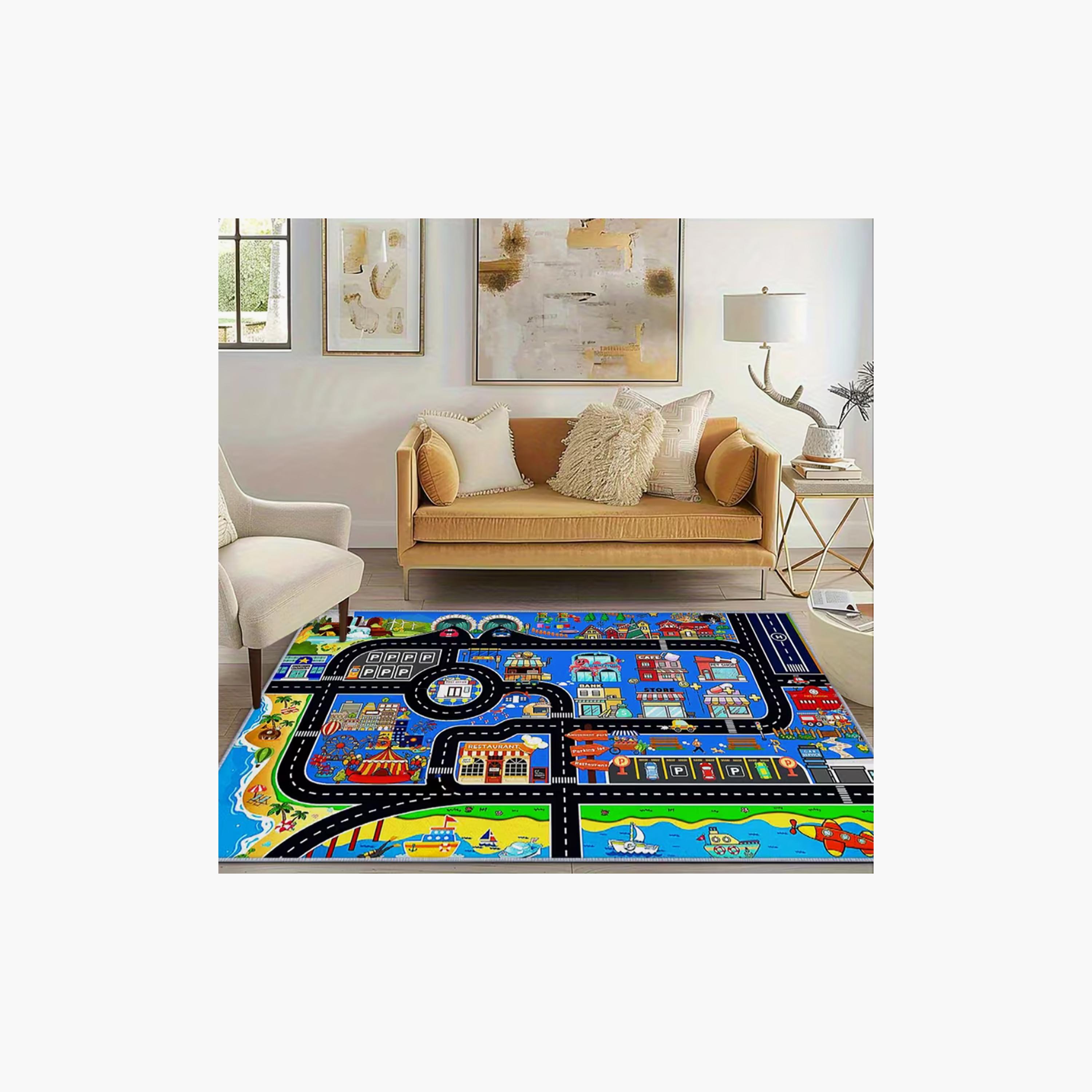 سجادة ومفرش لعب مبطن للأطفال بنقشة خريطة المدينة من فاكتوري برايس - 160 × 200 سم-baby-nursery-roomdecor-image-4