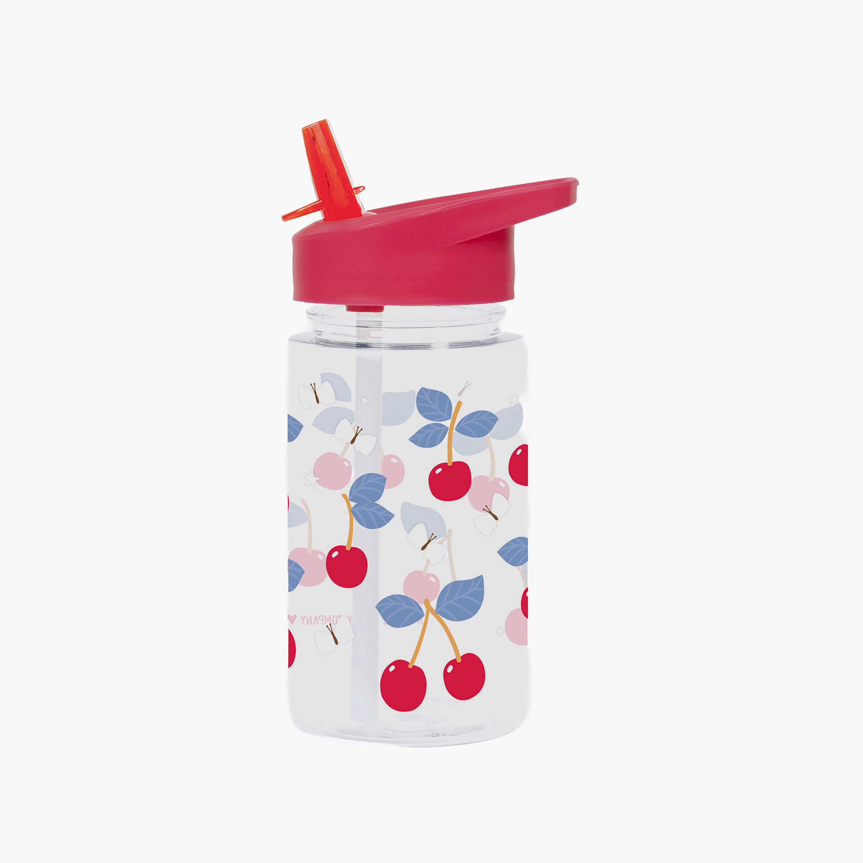 A Little Lovely Company Cherries Tritan Water Bottle with Straw - 450 ml-school-waterbottles-image-1