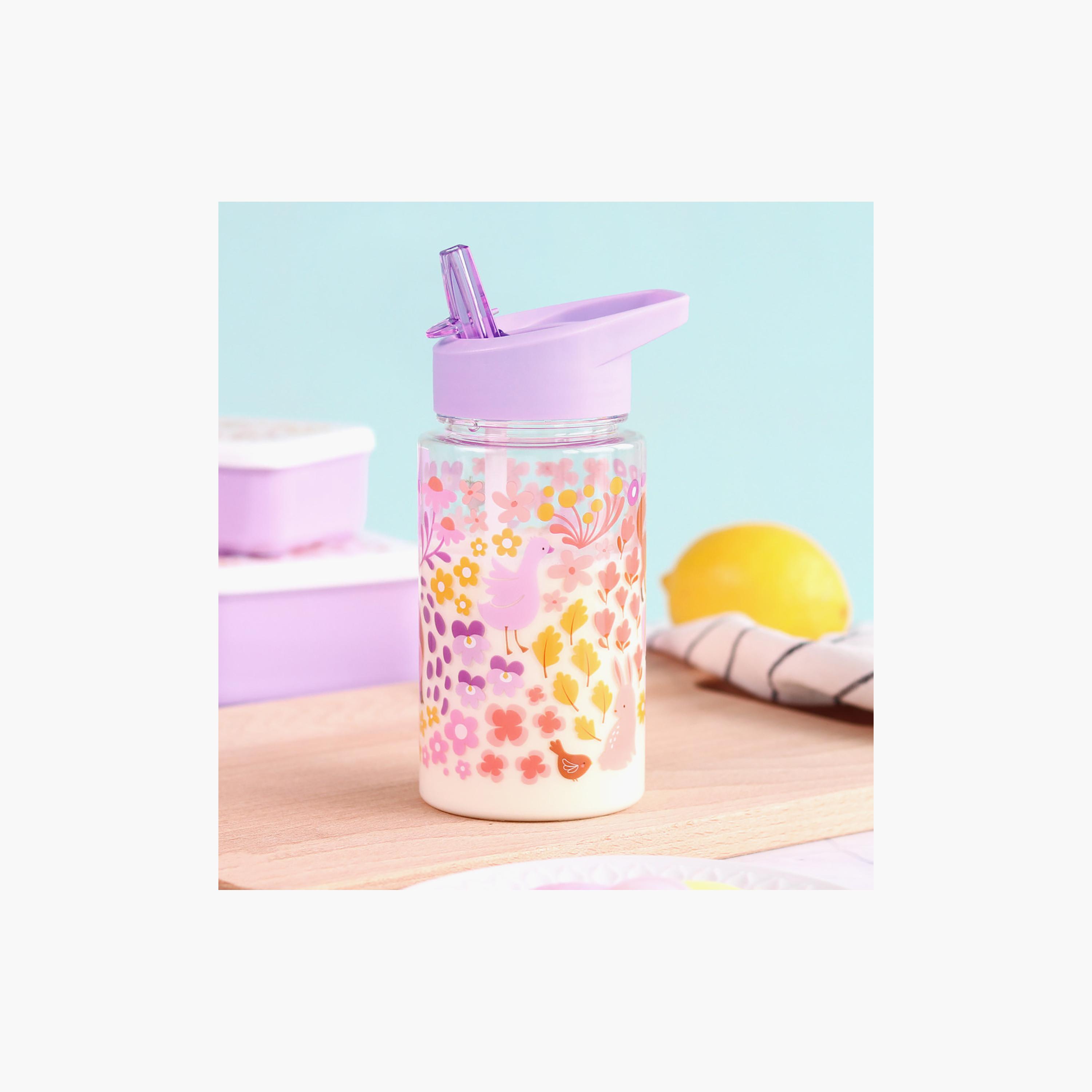 زجاجة ماء تريتان بتصميم حديقة الزهور مع ماصة - 450 مل من إيه ليتل لوفلي كومباني-school-waterbottles-image-3