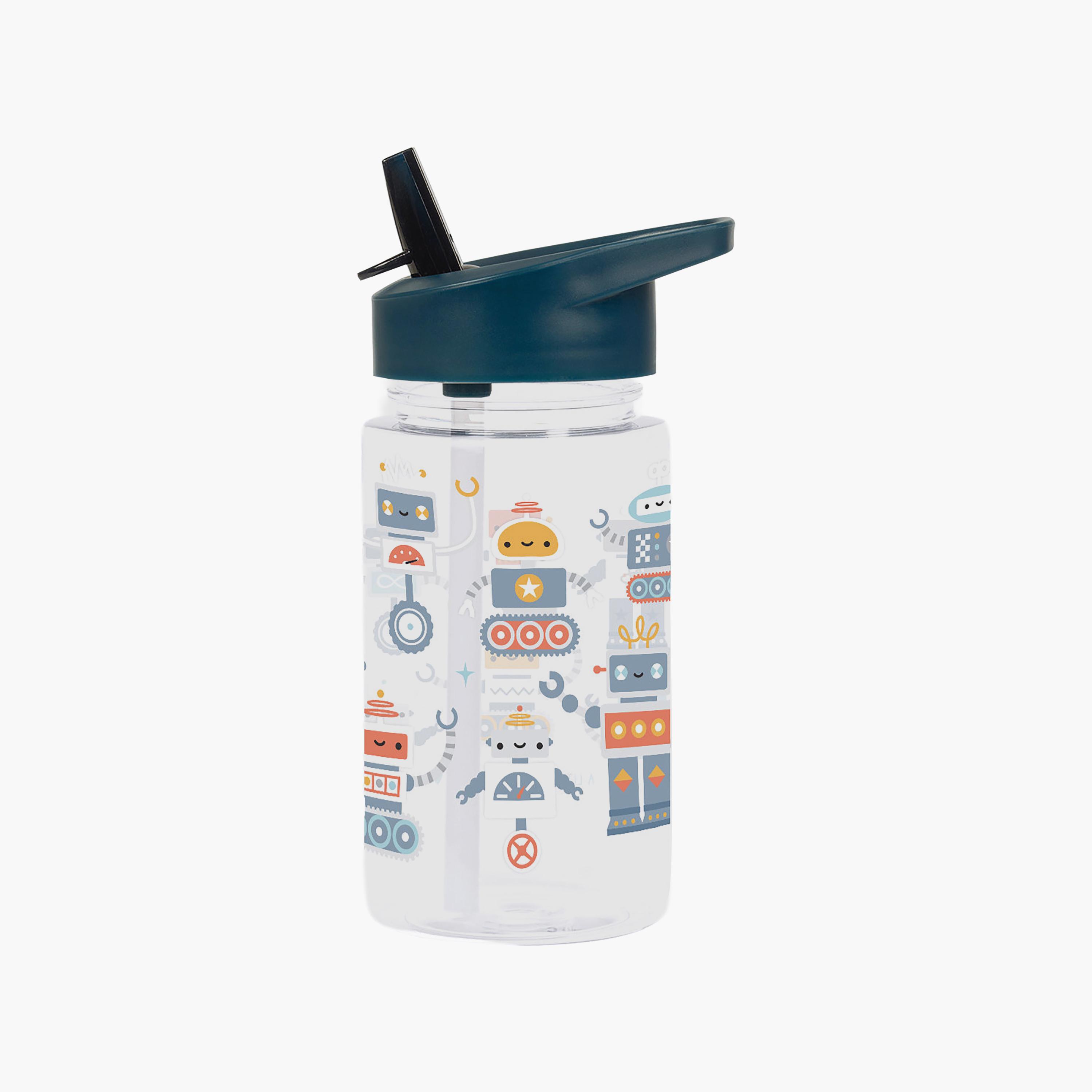 A Little Lovely Company Robots Tritan Water Bottle with Straw - 450 ml-school-waterbottles-image-1