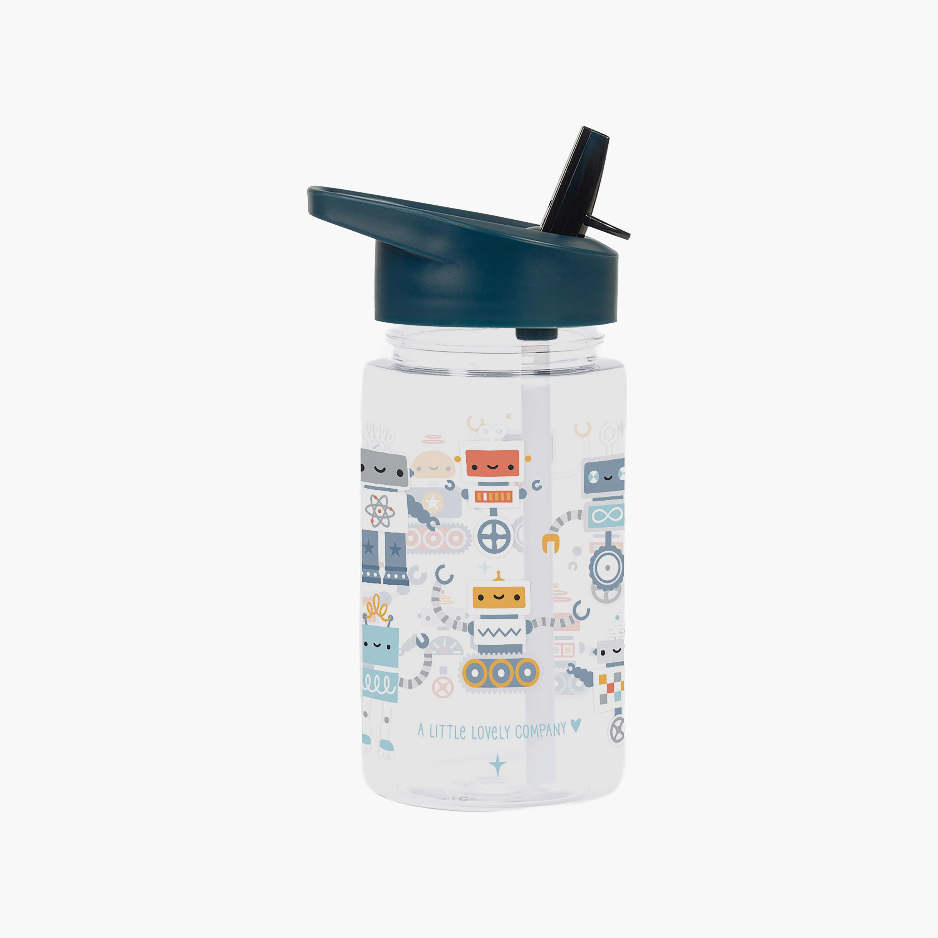 A Little Lovely Company Robots Tritan Water Bottle with Straw - 450 ml-school-waterbottles-image-2