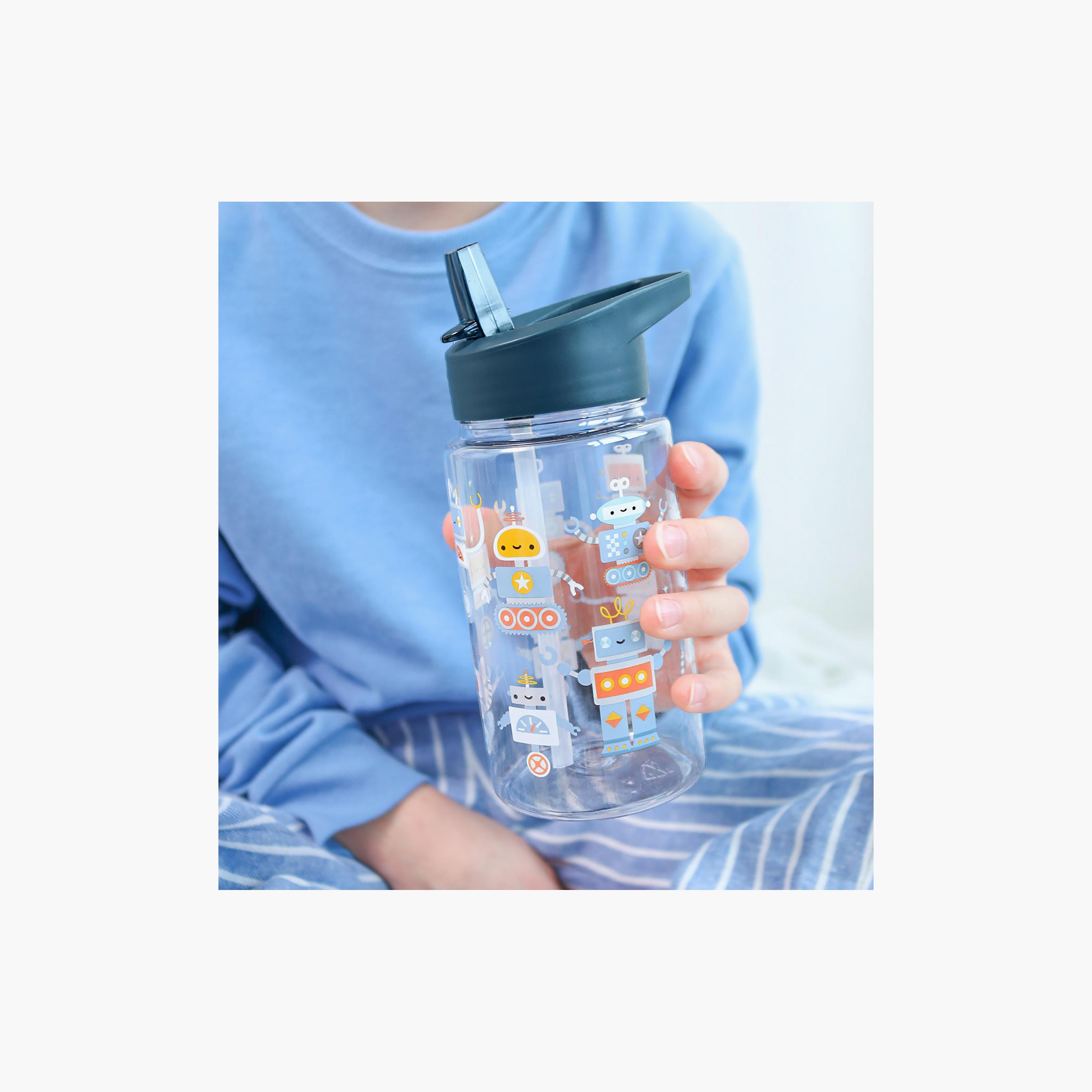 A Little Lovely Company Robots Tritan Water Bottle with Straw - 450 ml-school-waterbottles-image-3