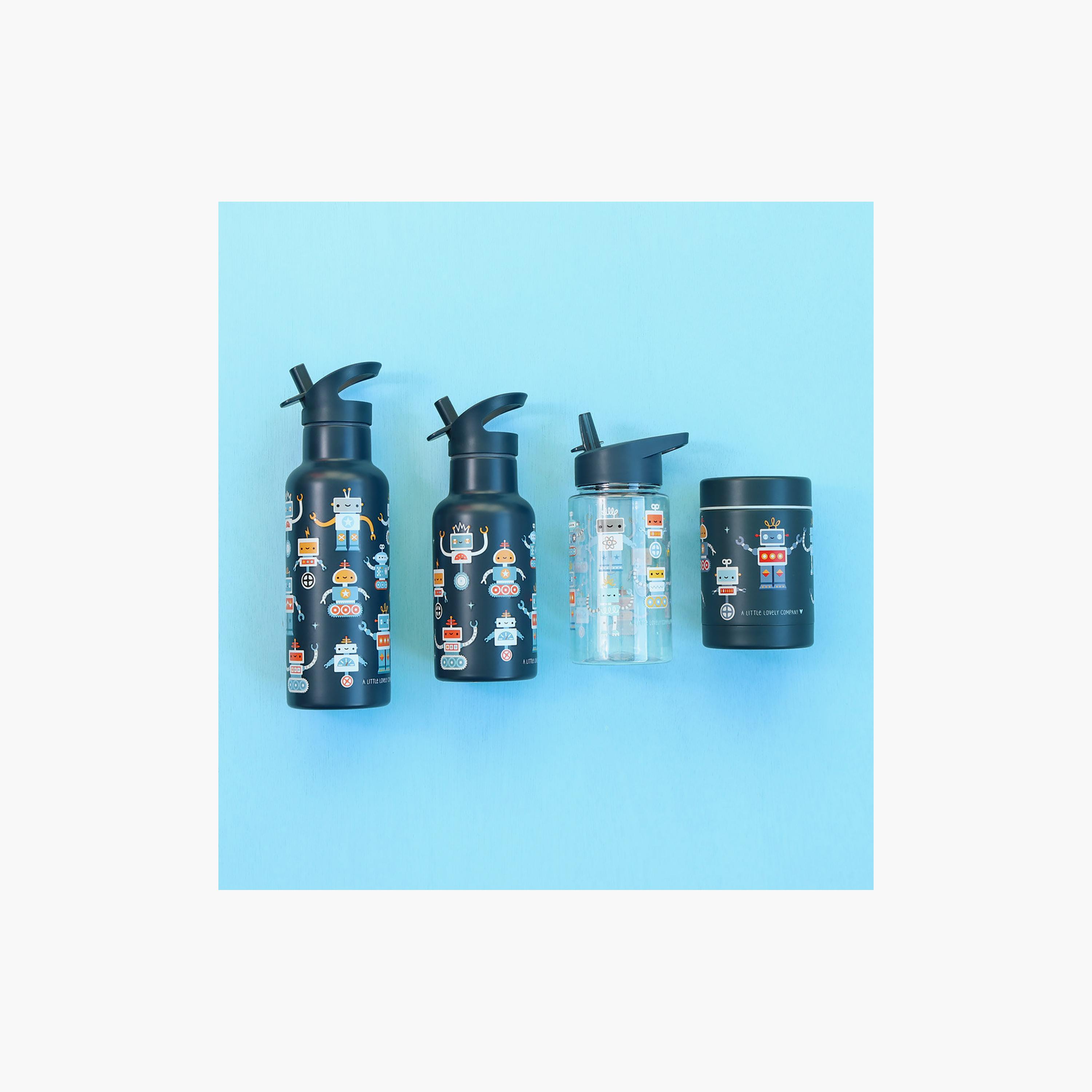 A Little Lovely Company Robots Tritan Water Bottle with Straw - 450 ml-school-waterbottles-image-4