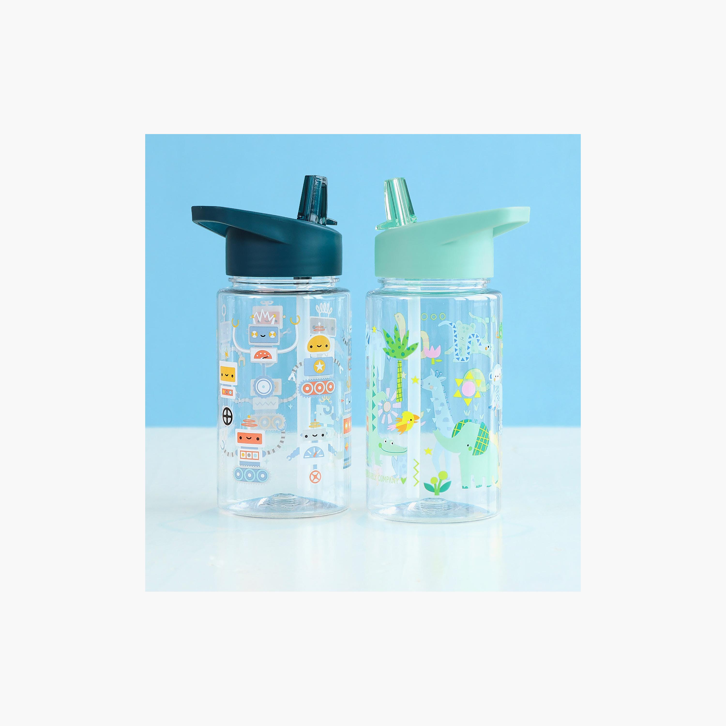 A Little Lovely Company Robots Tritan Water Bottle with Straw - 450 ml-school-waterbottles-image-5
