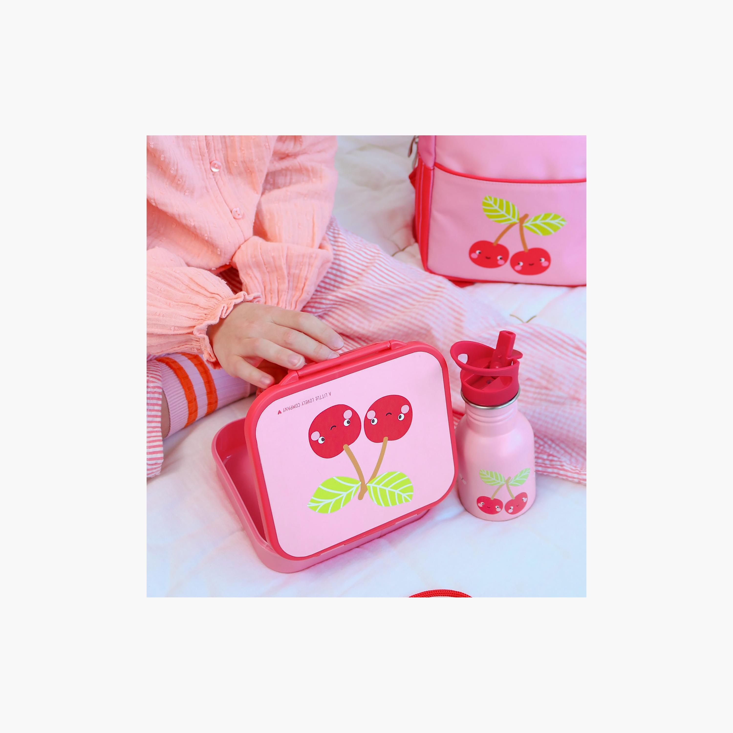 A Little Lovely Company Happy Cherries Stainless Steel Water Bottle - 350 ml-school-waterbottles-image-4