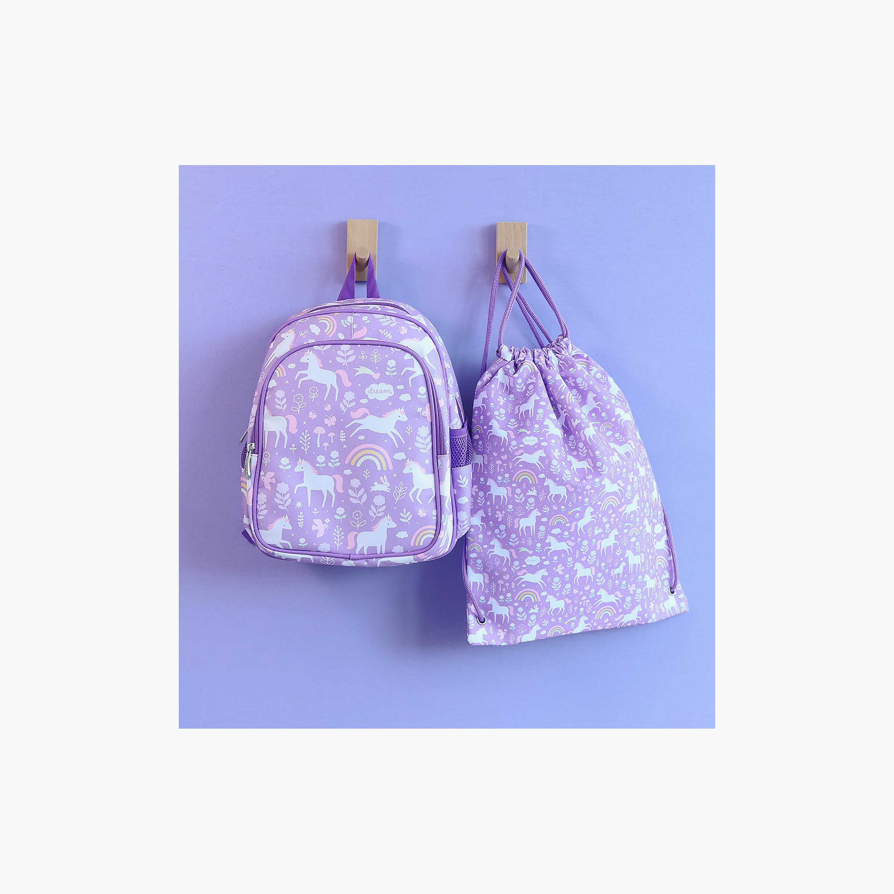 A Little Lovely Company Unicorn Dreams Drawstring Bag for Girls 3-8 Yrs with Zipped Pocket - 42 cm-girls-accessories-bags-image-4