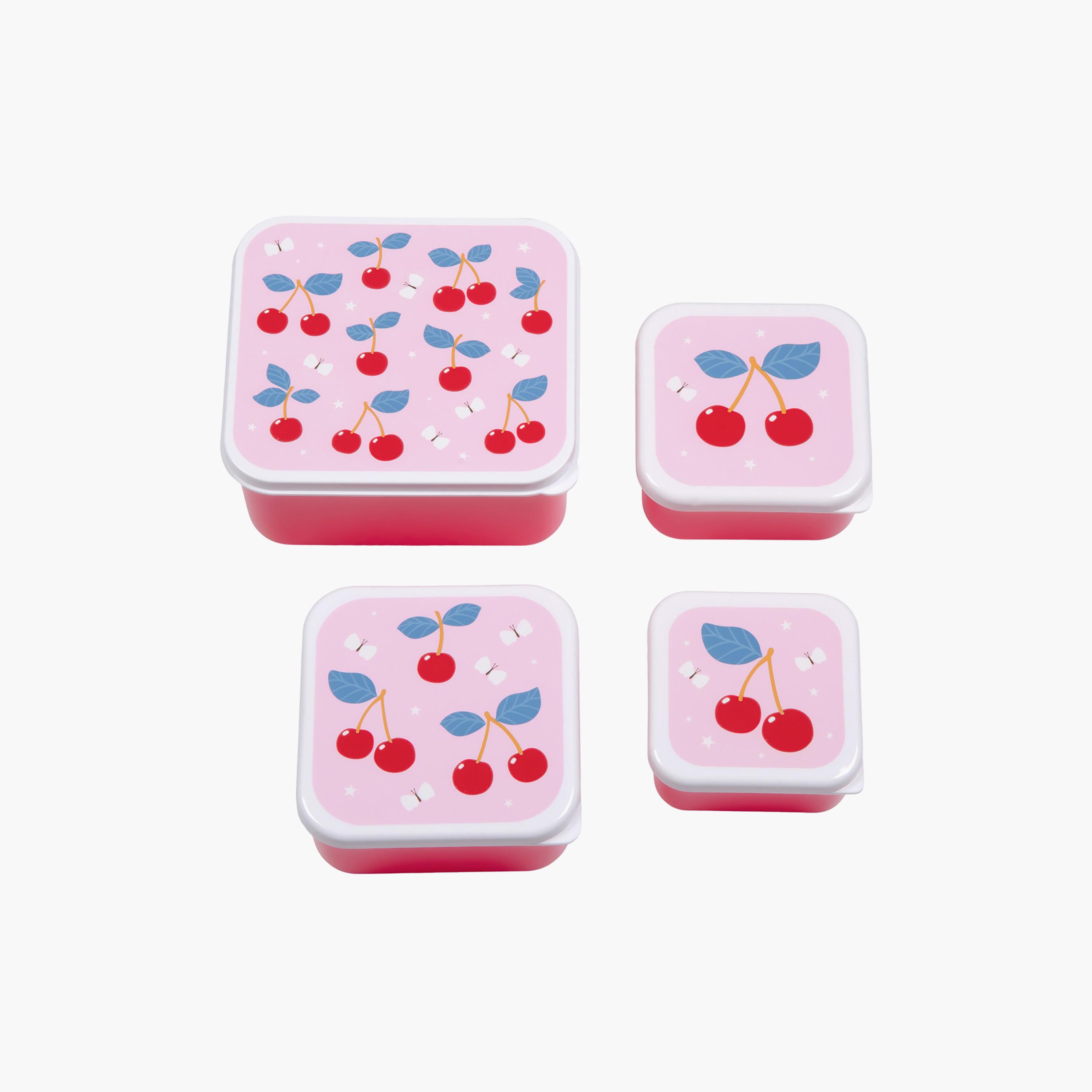 A Little Lovely Company 4-Piece Cherries Lunch Box Set for Girls 2-5 Yrs with 3 Snack Boxes-school-lunchessentials-sets-image-1