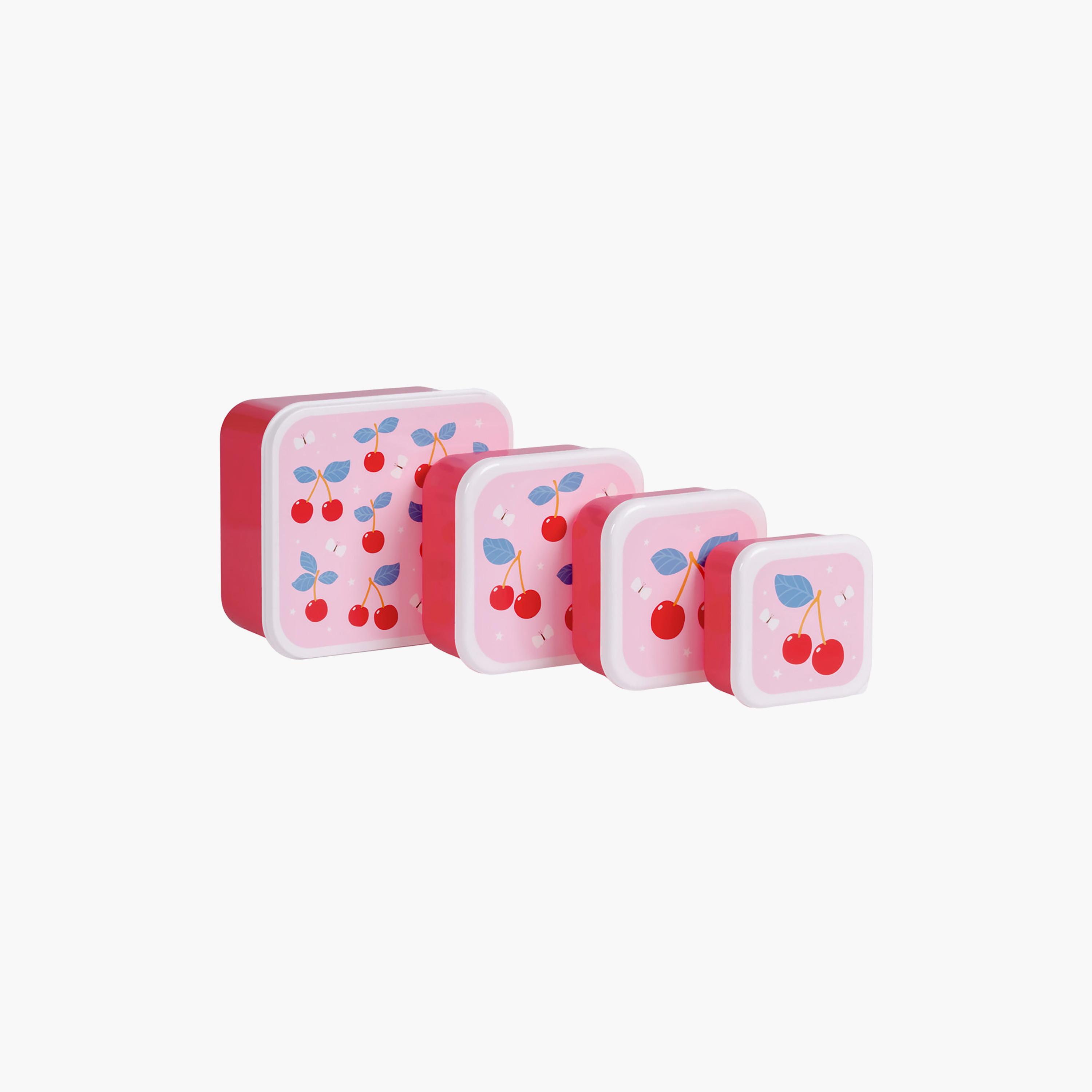 A Little Lovely Company 4-Piece Cherries Lunch Box Set for Girls 2-5 Yrs with 3 Snack Boxes-school-lunchessentials-sets-image-2