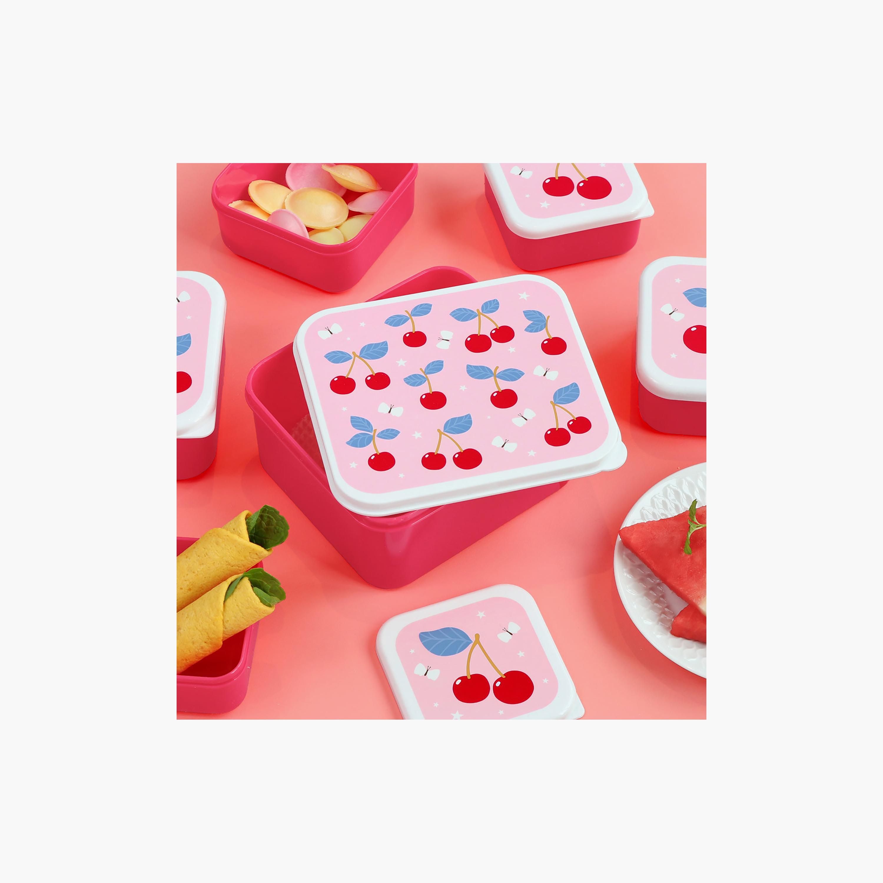 A Little Lovely Company 4-Piece Cherries Lunch Box Set for Girls 2-5 Yrs with 3 Snack Boxes-school-lunchessentials-sets-image-5