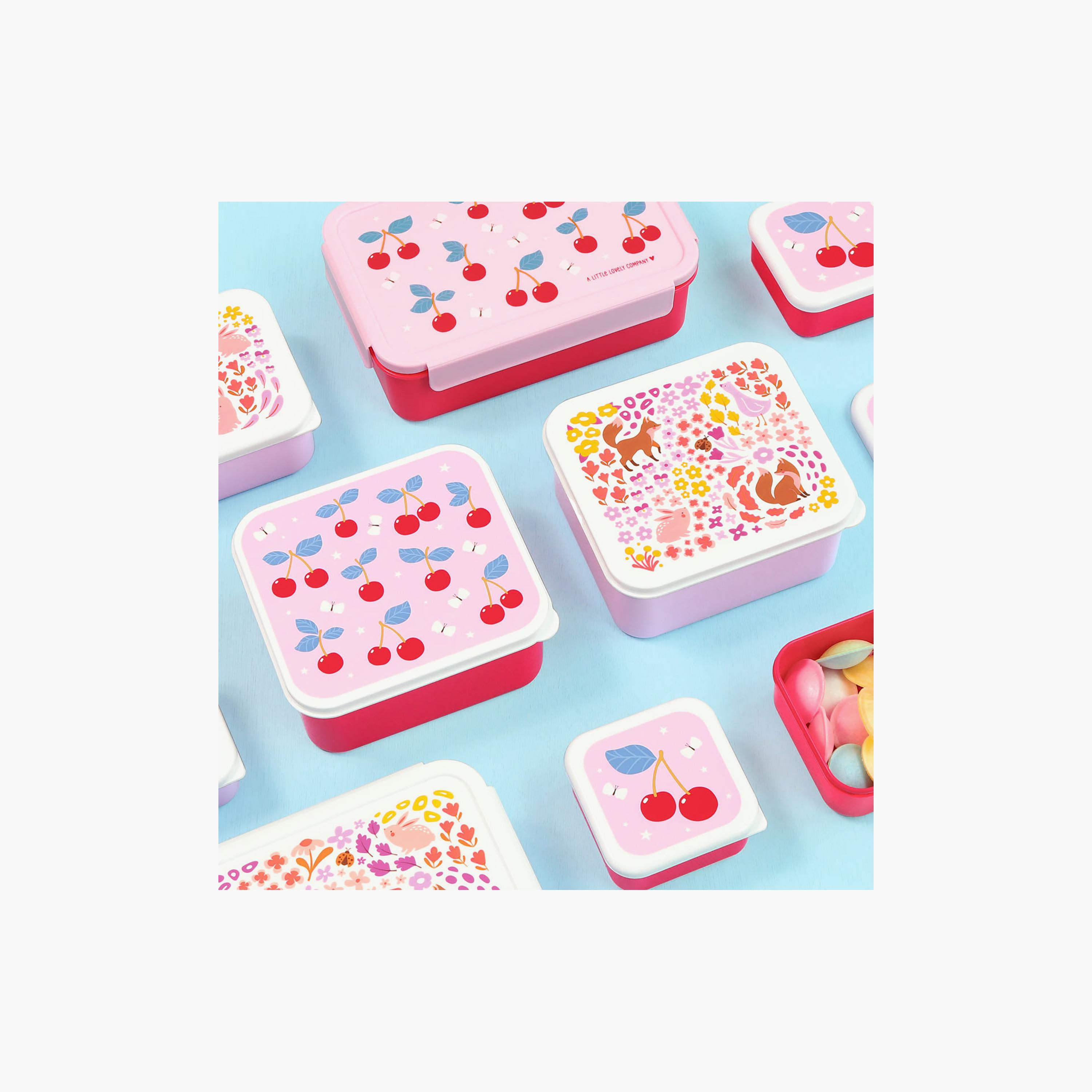 A Little Lovely Company 4-Piece Cherries Lunch Box Set for Girls 2-5 Yrs with 3 Snack Boxes-school-lunchessentials-sets-image-6
