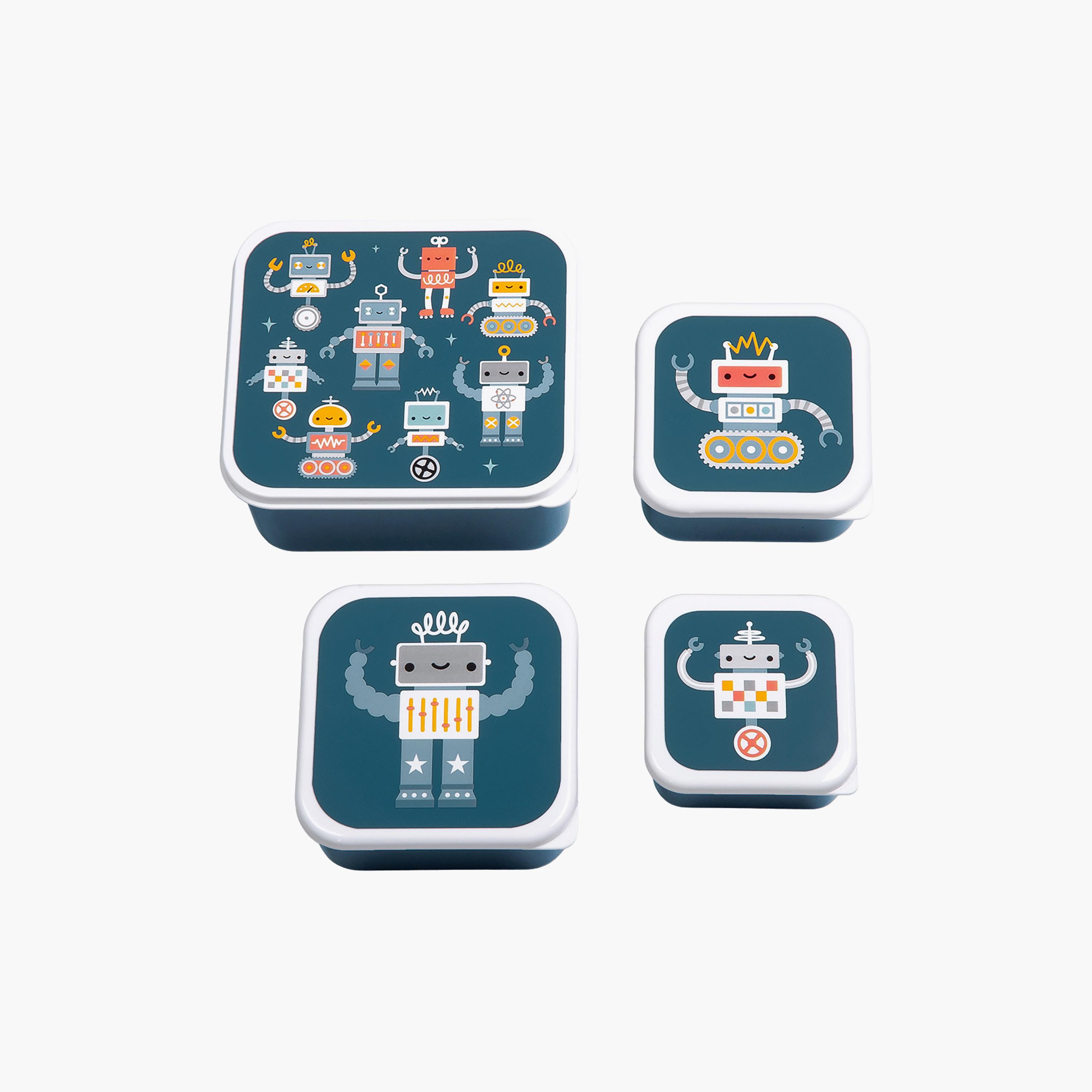A Little Lovely Company Robots Lunch & Snack Box Set for Boys 2-5 Yrs-school-lunchessentials-lunchboxes-image-1