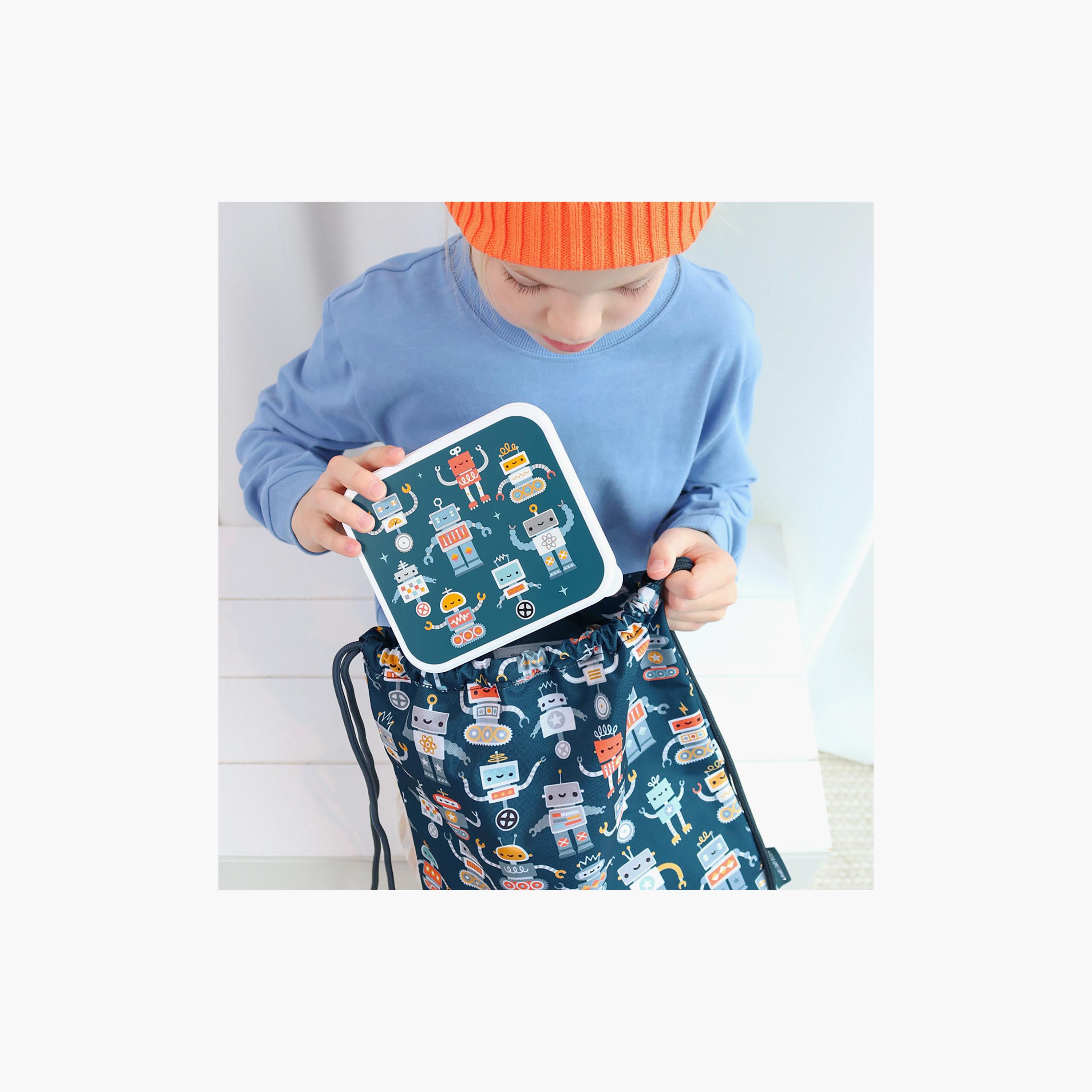 A Little Lovely Company Robots Lunch & Snack Box Set for Boys 2-5 Yrs-school-lunchessentials-lunchboxes-image-6