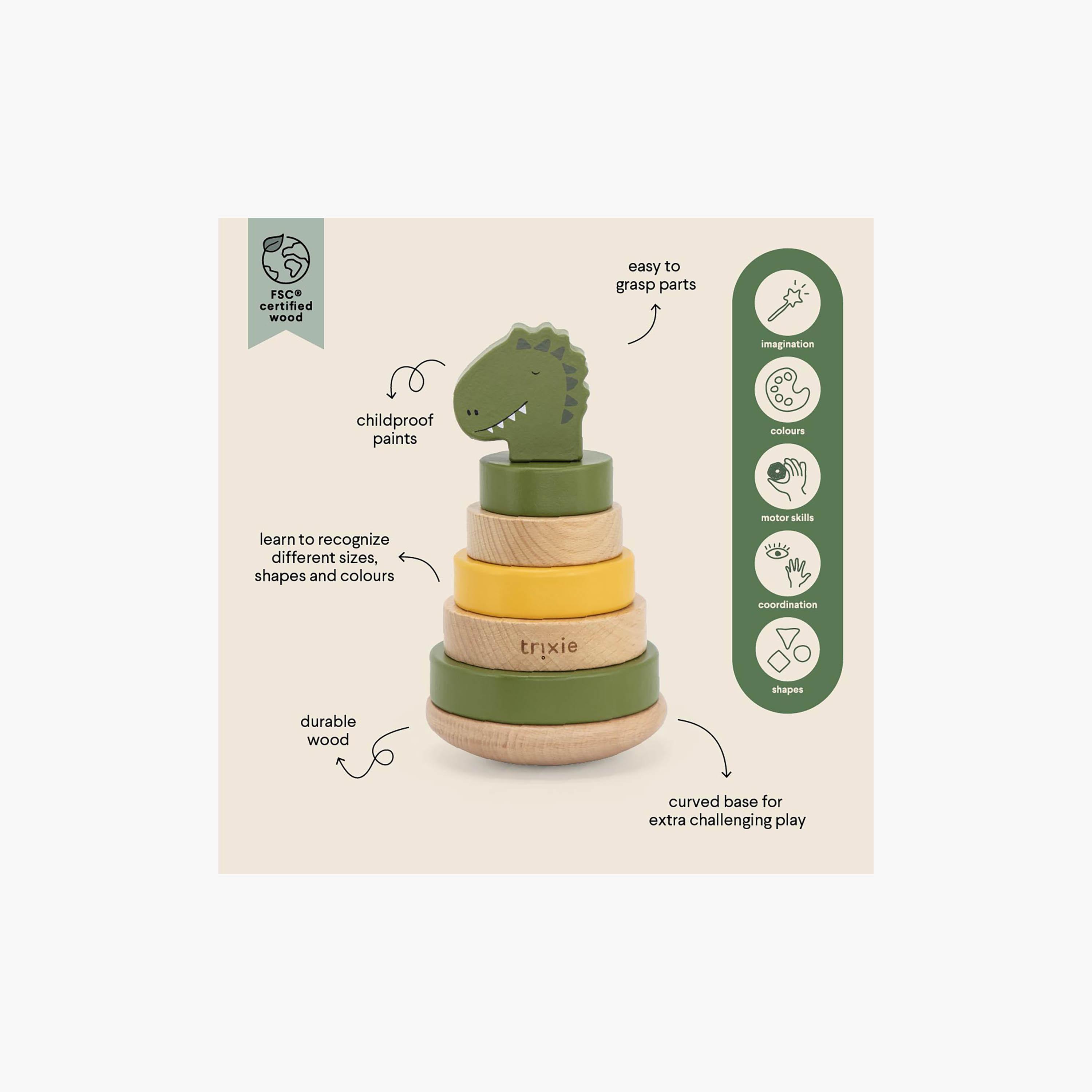 Trixie Mr. Dino Wooden Stacking Toy Set-toys-babyandtoddlertoys-stackingandnestingtoys-image-4