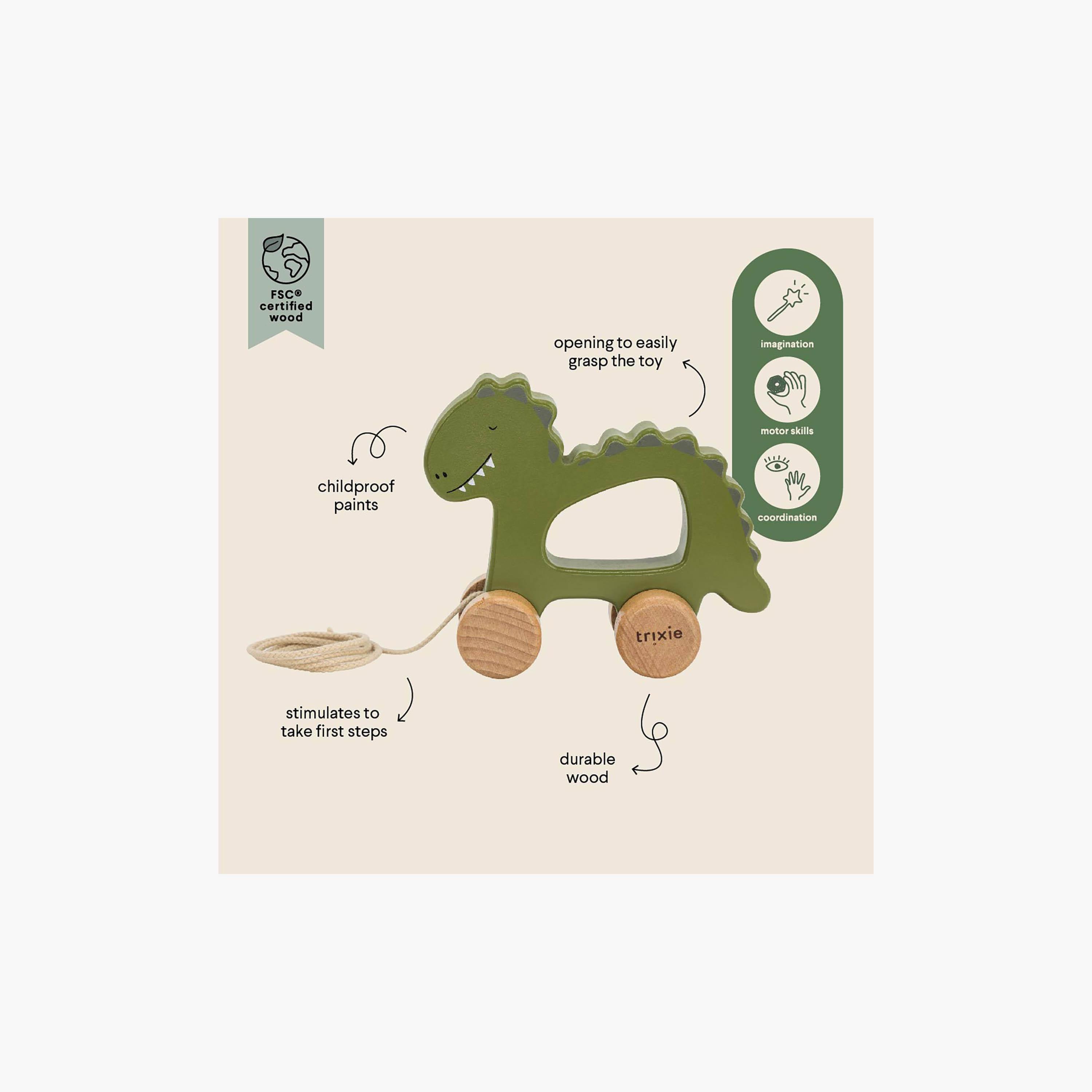 Trixie Mr. Dino Wooden Pull Along Toy-toys-babyandtoddlertoys-pushandpulltoys-image-3