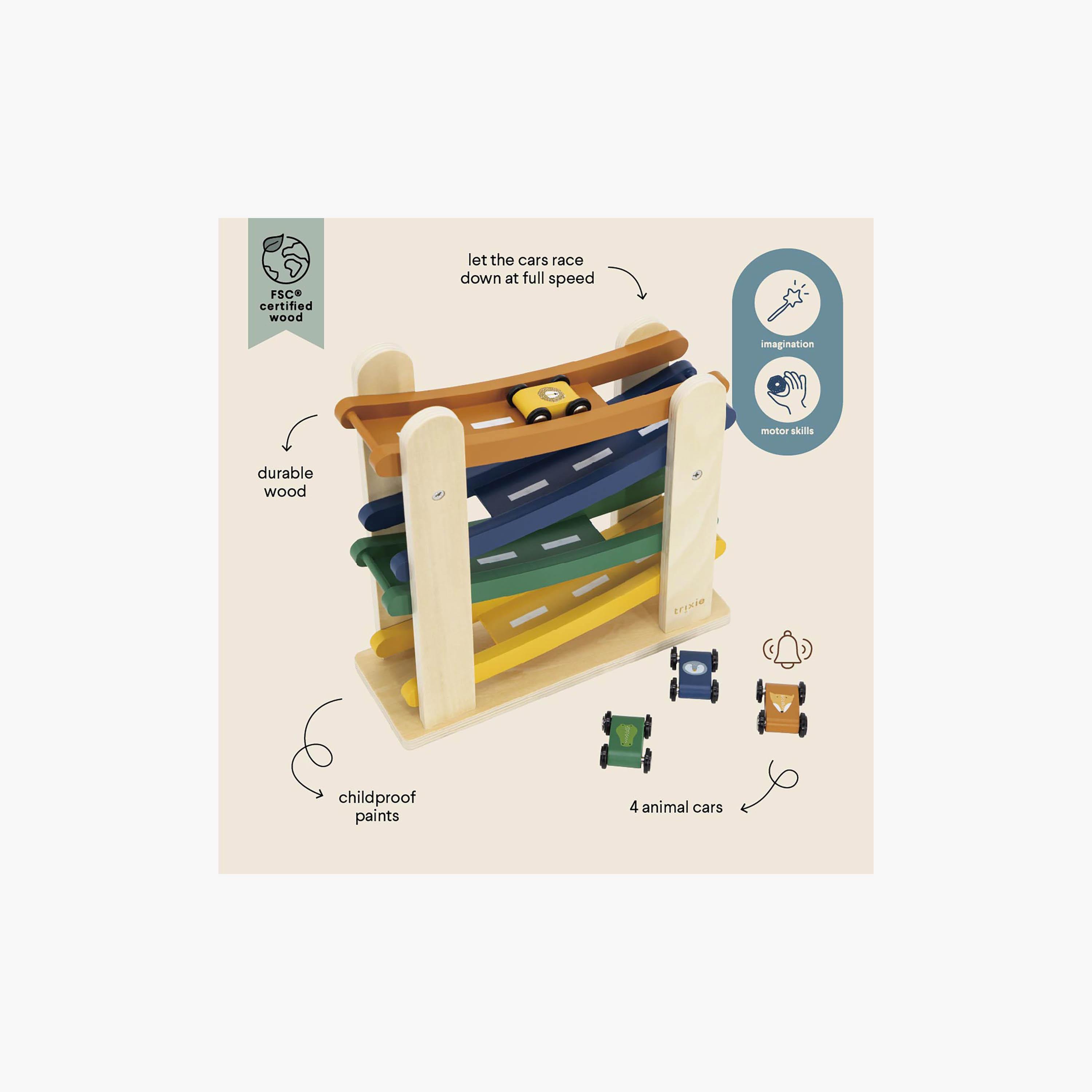لعبة مضمار سباق ومنحدر خشبي مع سيارات من تريكسي-toys-playvehicles-racetracks-image-4