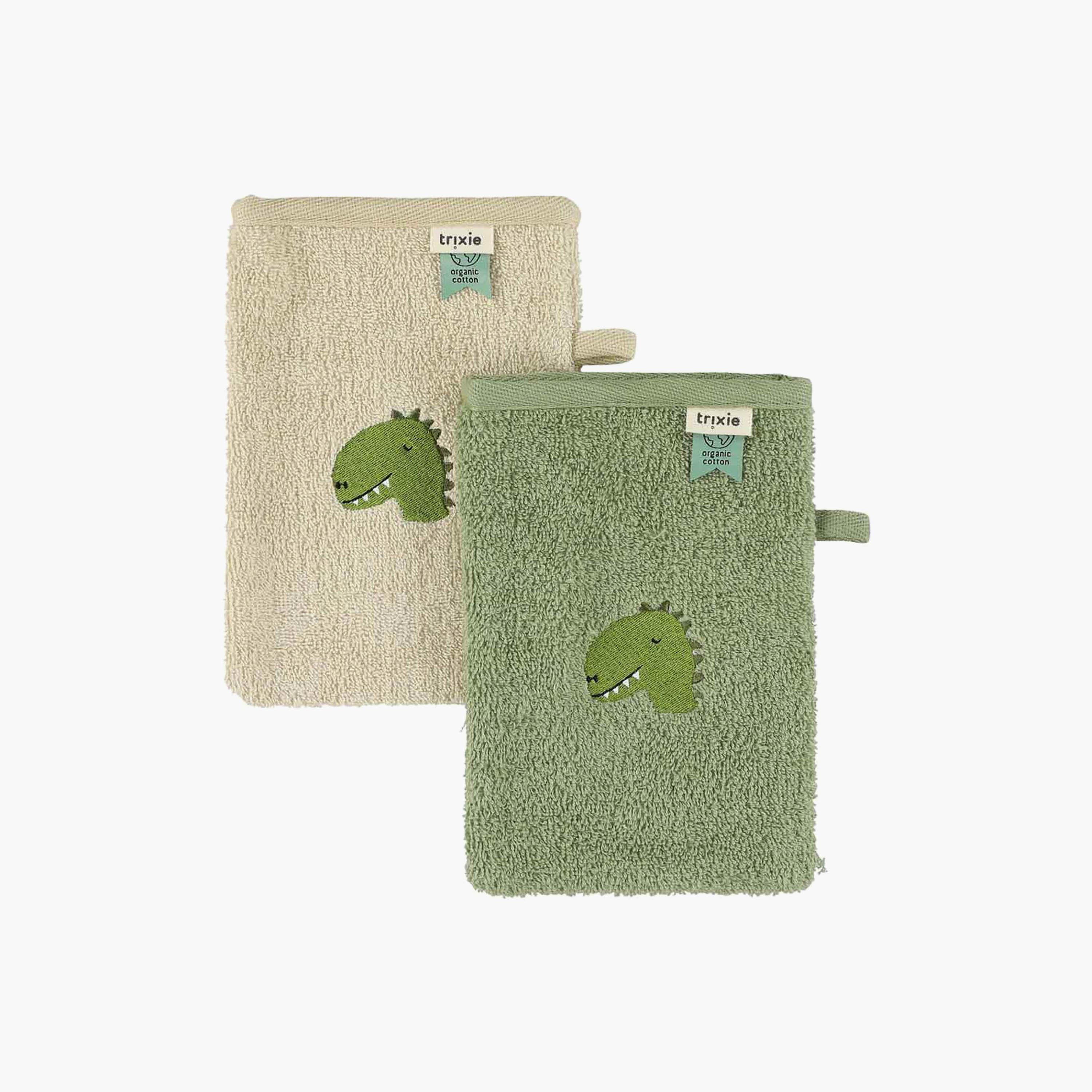 Trixie 2-Piece Aura Dino Organic Cotton Terry Washcloth Set-baby-bathandcare-towels-image-1