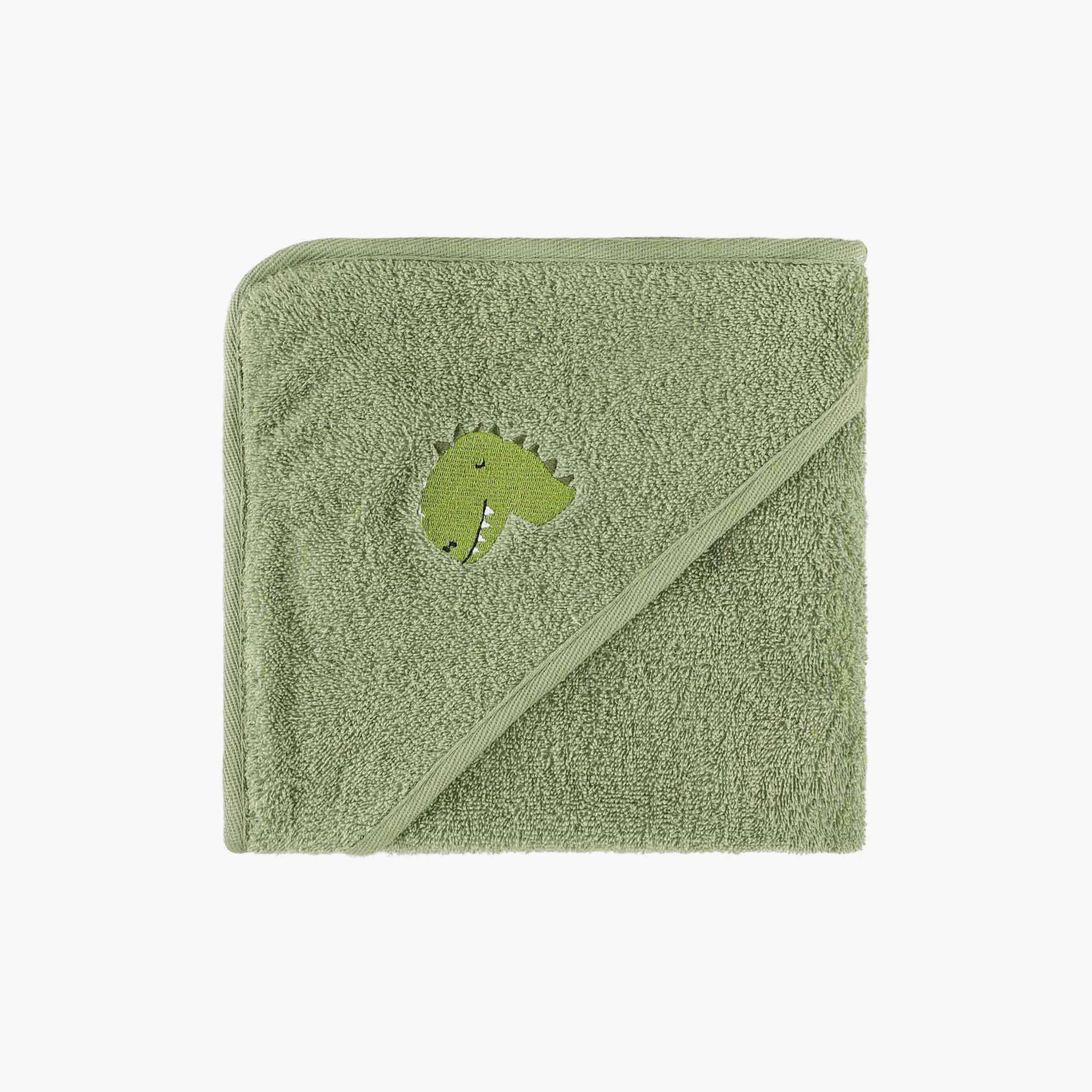 منشفة قطيفة بغطاء رأس قطن عضوي بتصميم أورا دينو من تريكسي - 75 × 75 سم-baby-bathandcare-towels-image-1
